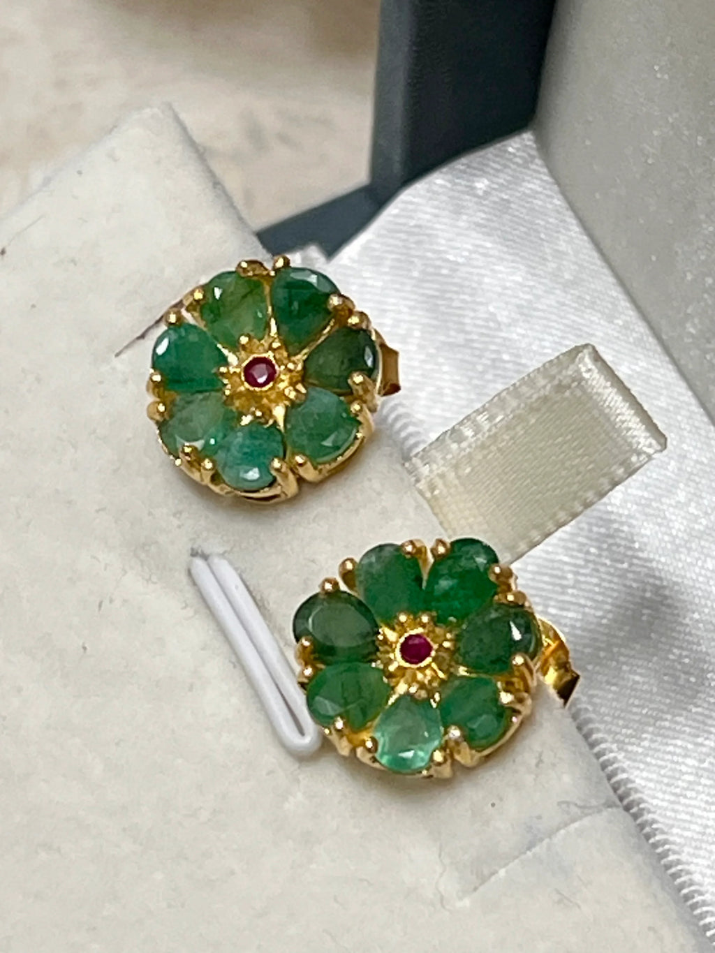 Handmade Colombian Emerald & Pink Ruby Earrings