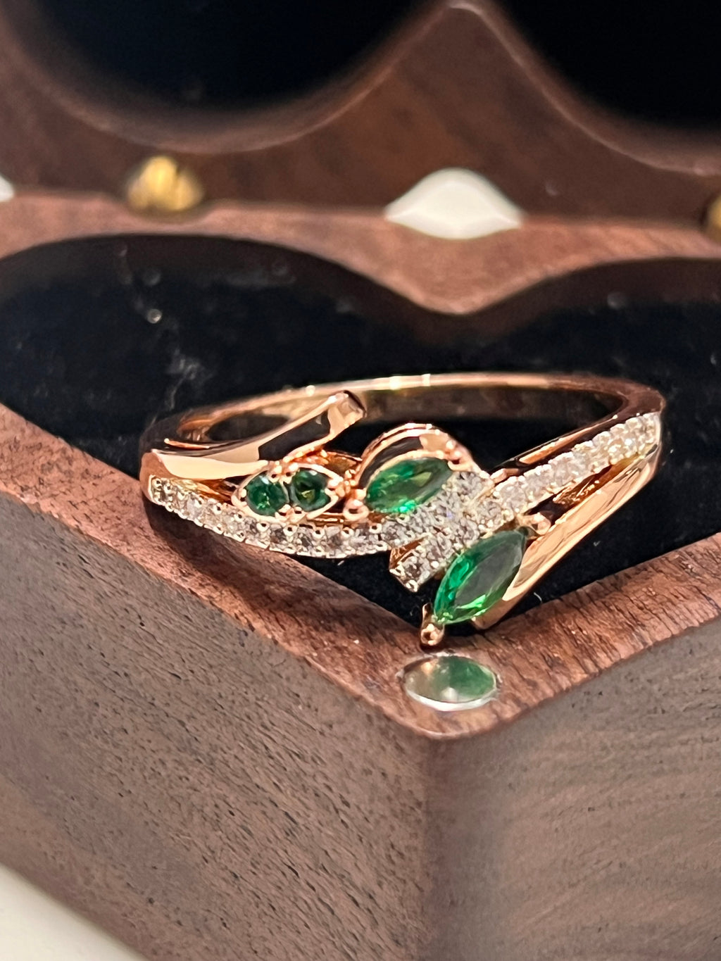 14K Rolled Gold two tone emerald ring (stacking idea)