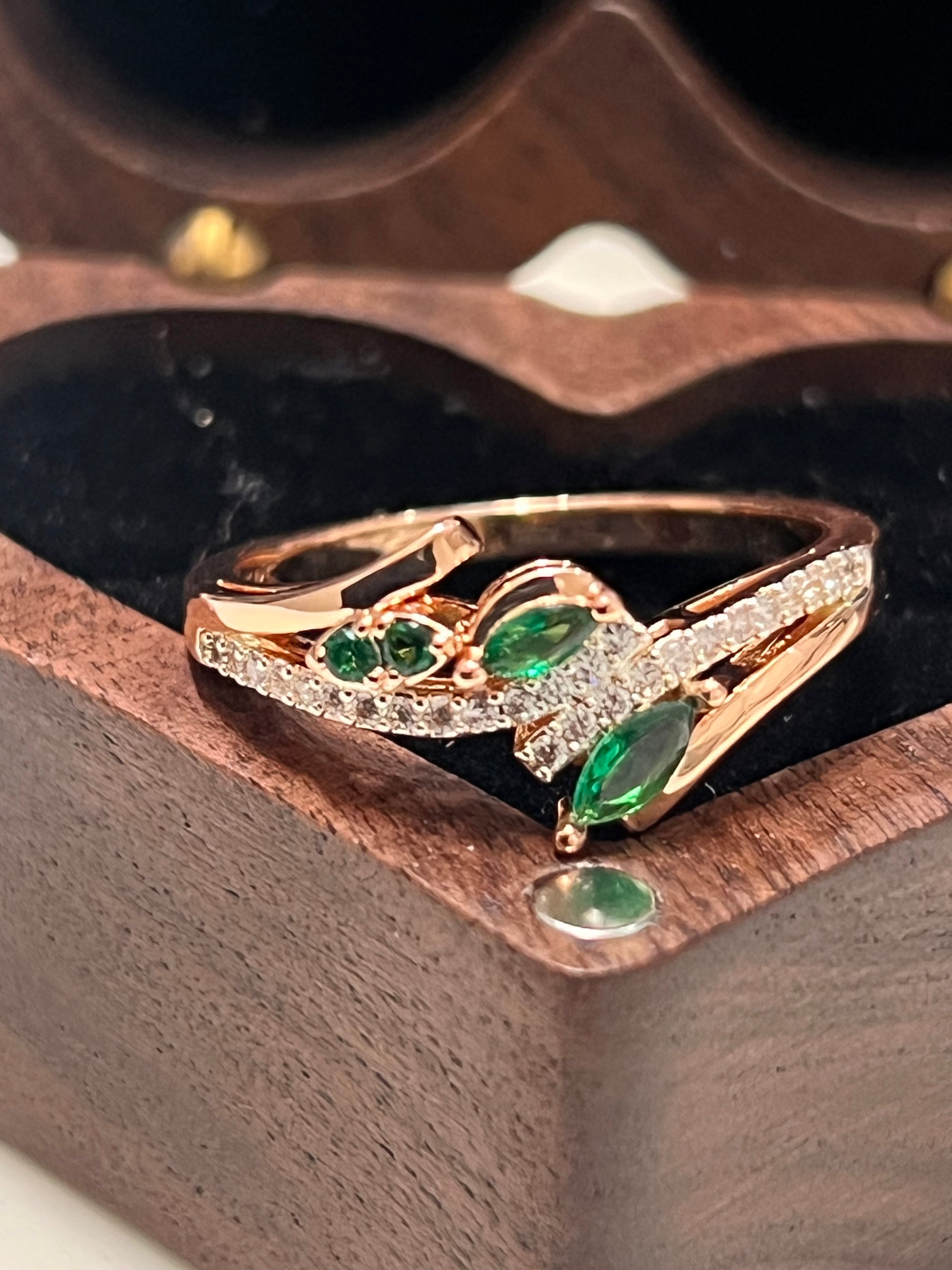 14K Rolled Gold two tone emerald ring (stacking idea)