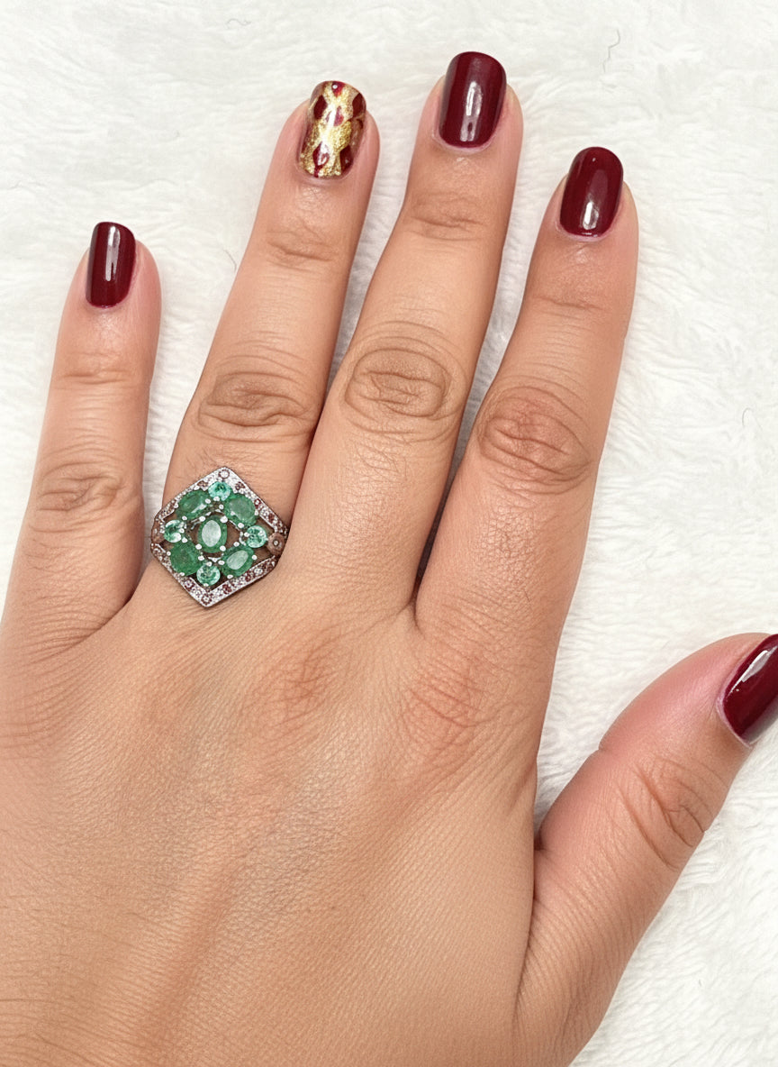 Handmade Art Deco Genuine Emerald Ring