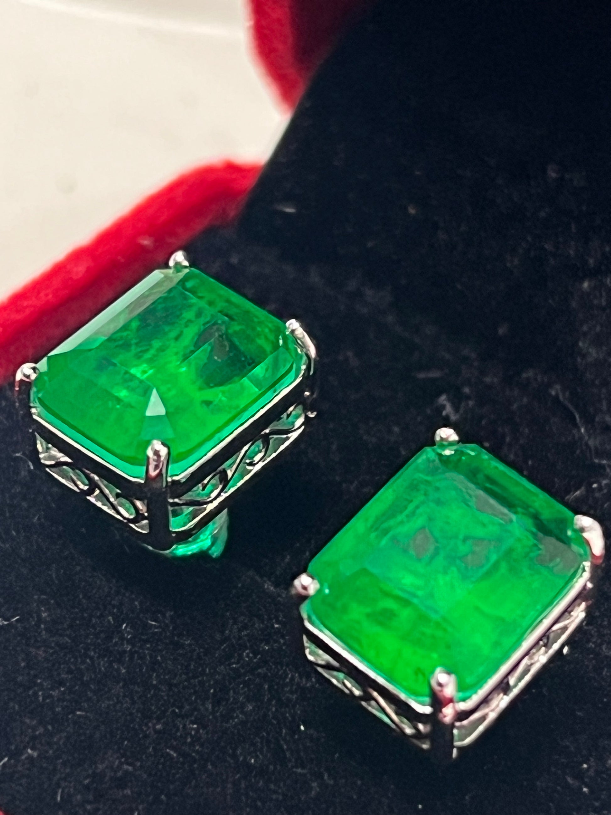 Emerald Cut Birthstone Emerald Stud Earrings In Silver (12x10mm)