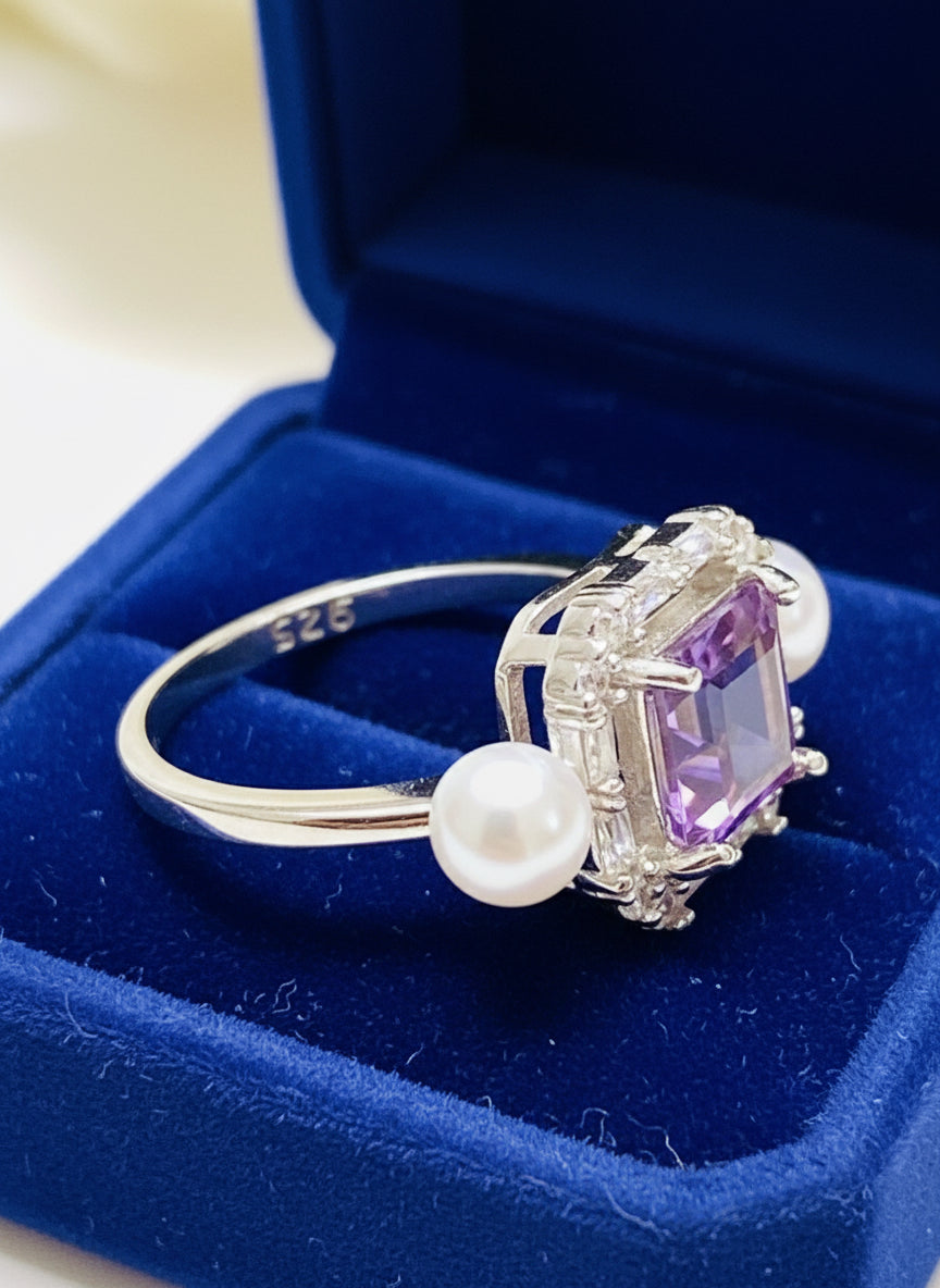 Handmade Natural Amethyst and Pearl “The Midnight” Set