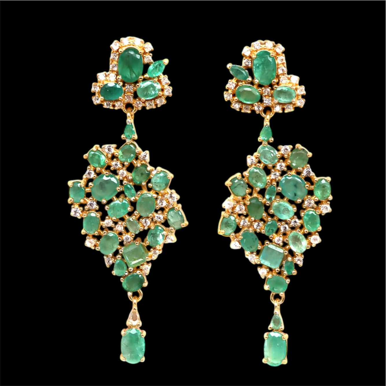 Designer Emerald & Diamond Earring – 18K Gold Vermeil