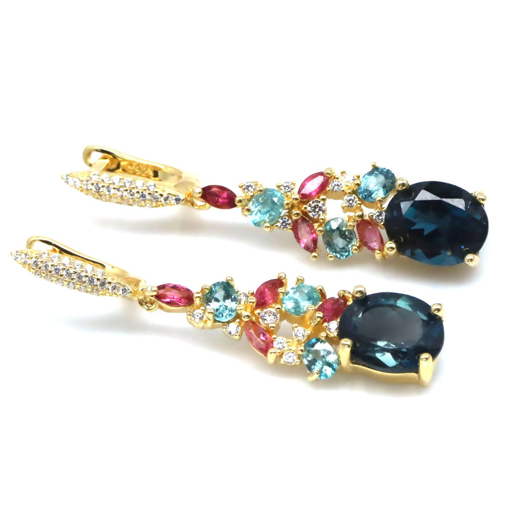 London Blue Topaz Earrings with Apatite & Pink Tourmaline Accents – 18K Gold Vermeil