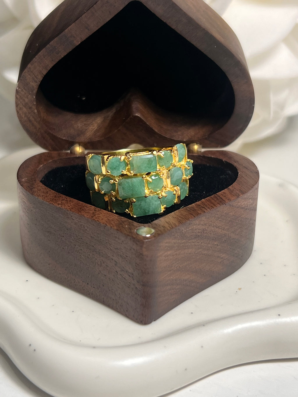 Natural Zambian Emerald Multi Row Ring