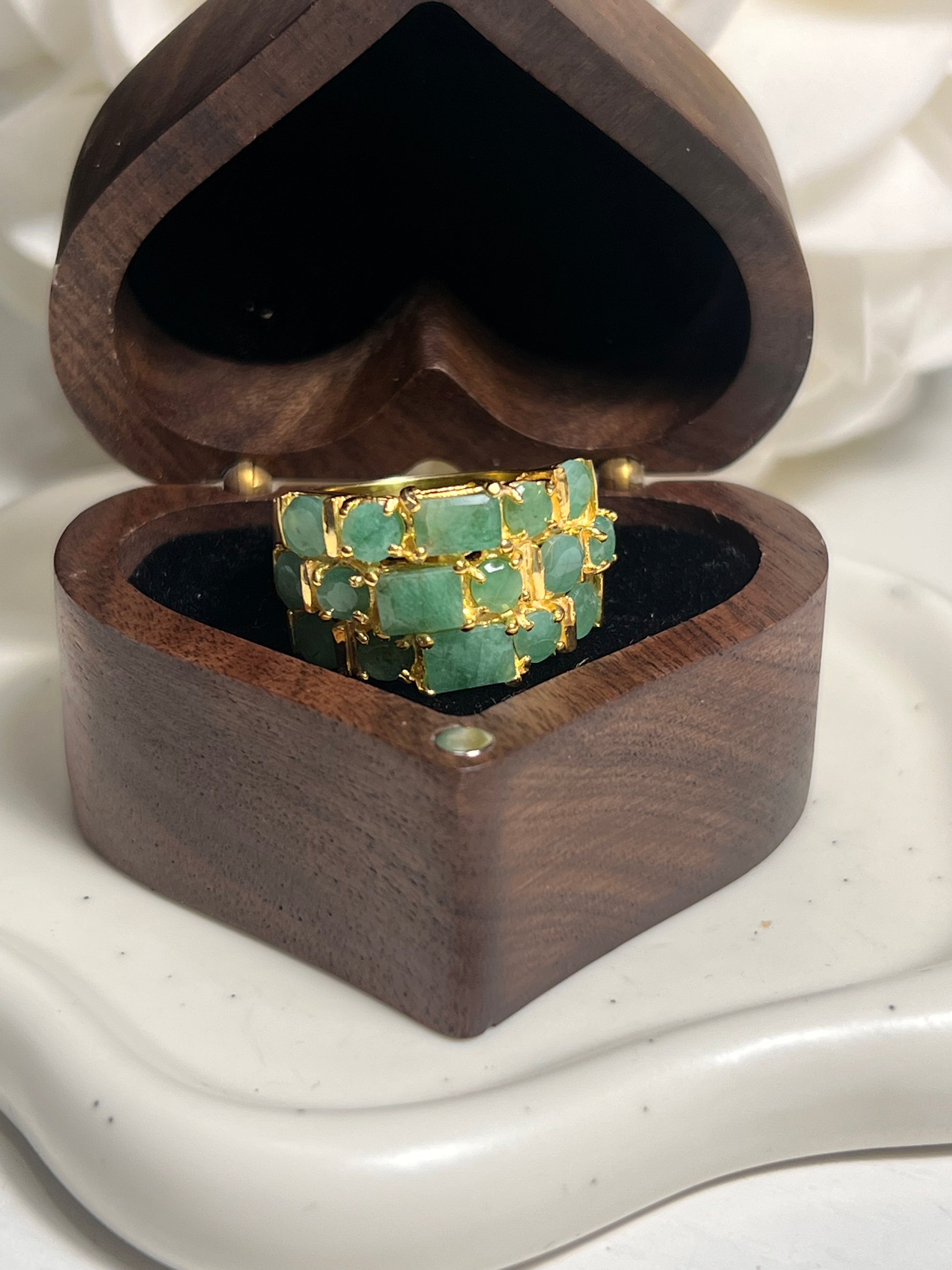 Natural Zambian Emerald Multi Row Ring