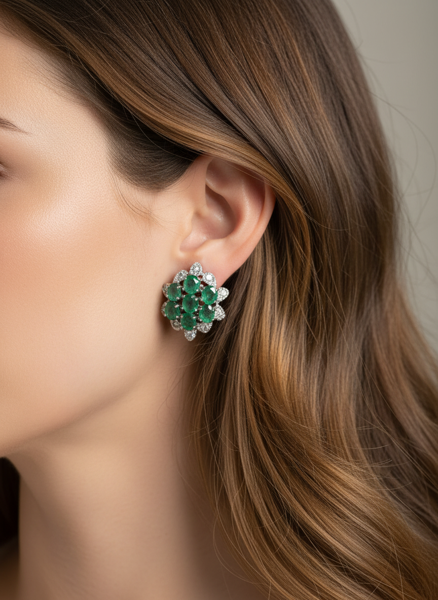 Handmade Sterling Silver Earrings with Natural Emerald & Peridot