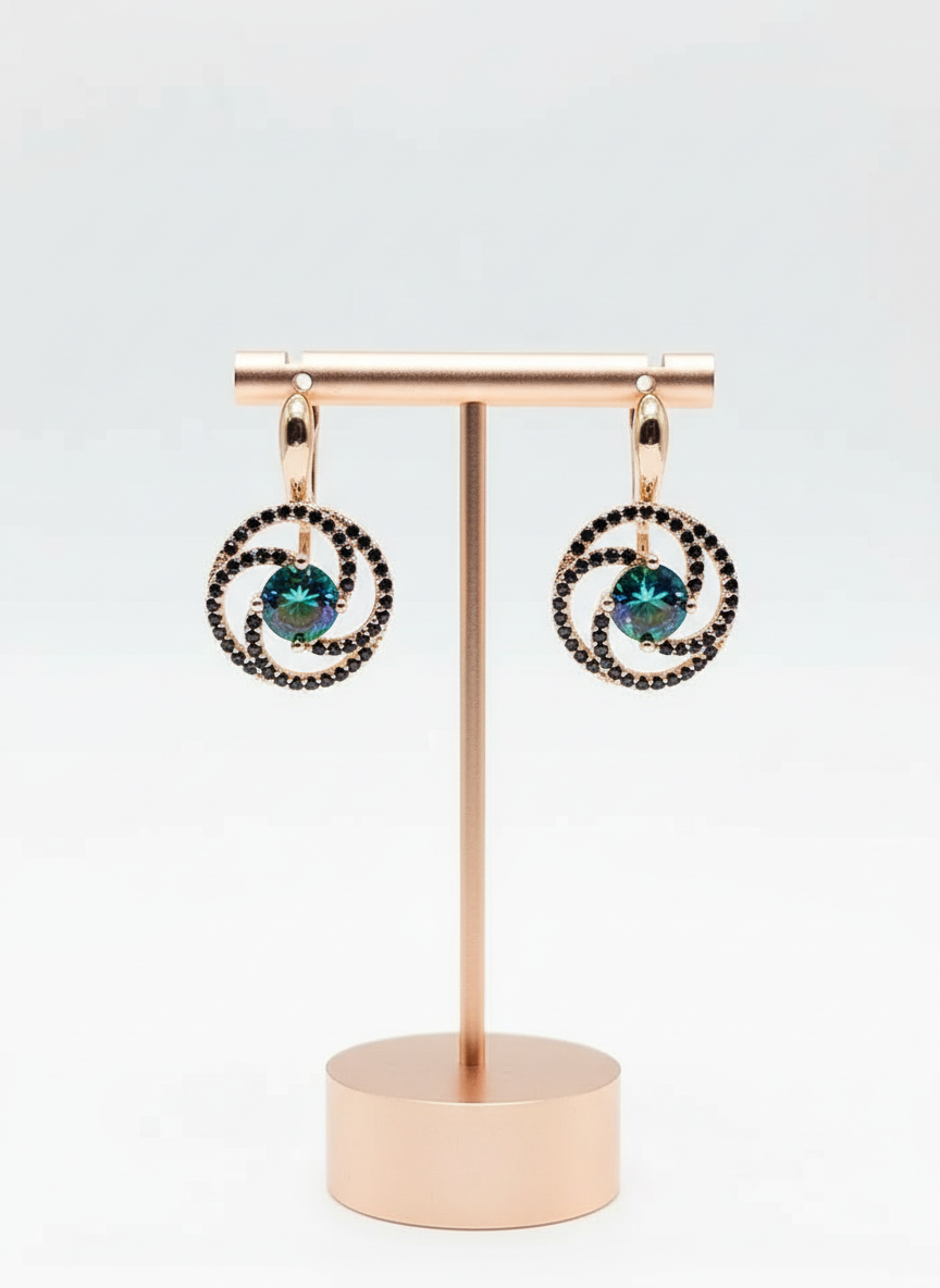 14K Rolled Gold Mystic Topaz Earrings — Black Rose Floral Design
