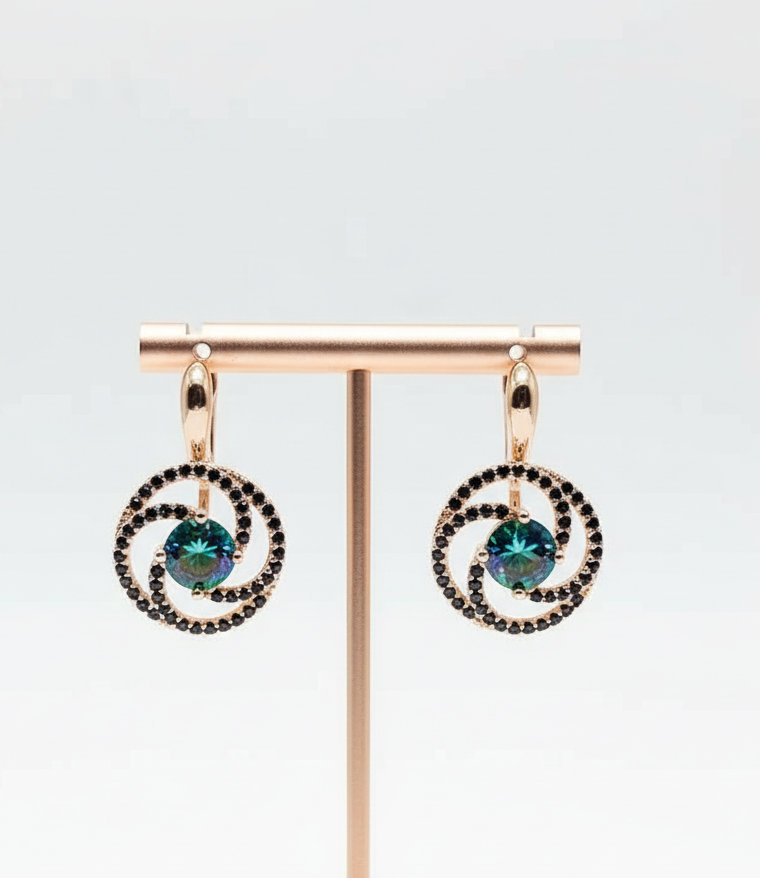 14K Rolled Gold Mystic Topaz Earrings — Black Rose Floral Design
