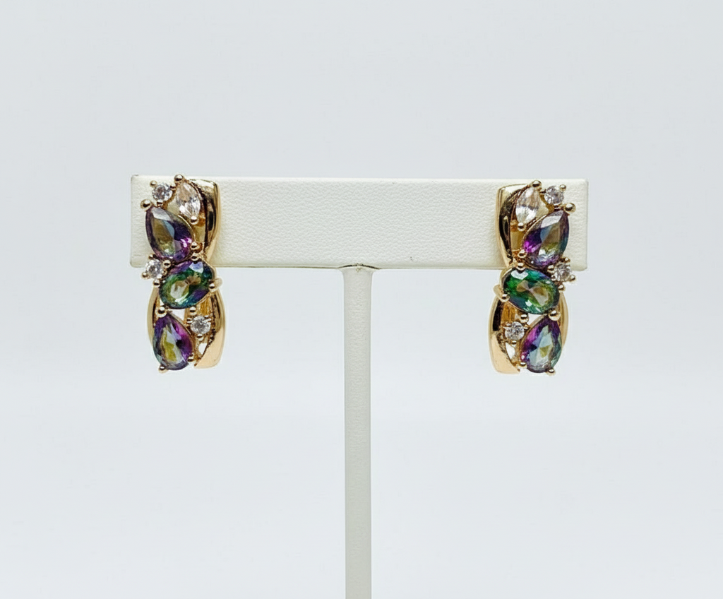 Color-Shifting Mystic Topaz Trio Earrings – Handcrafted Rolled Gold
