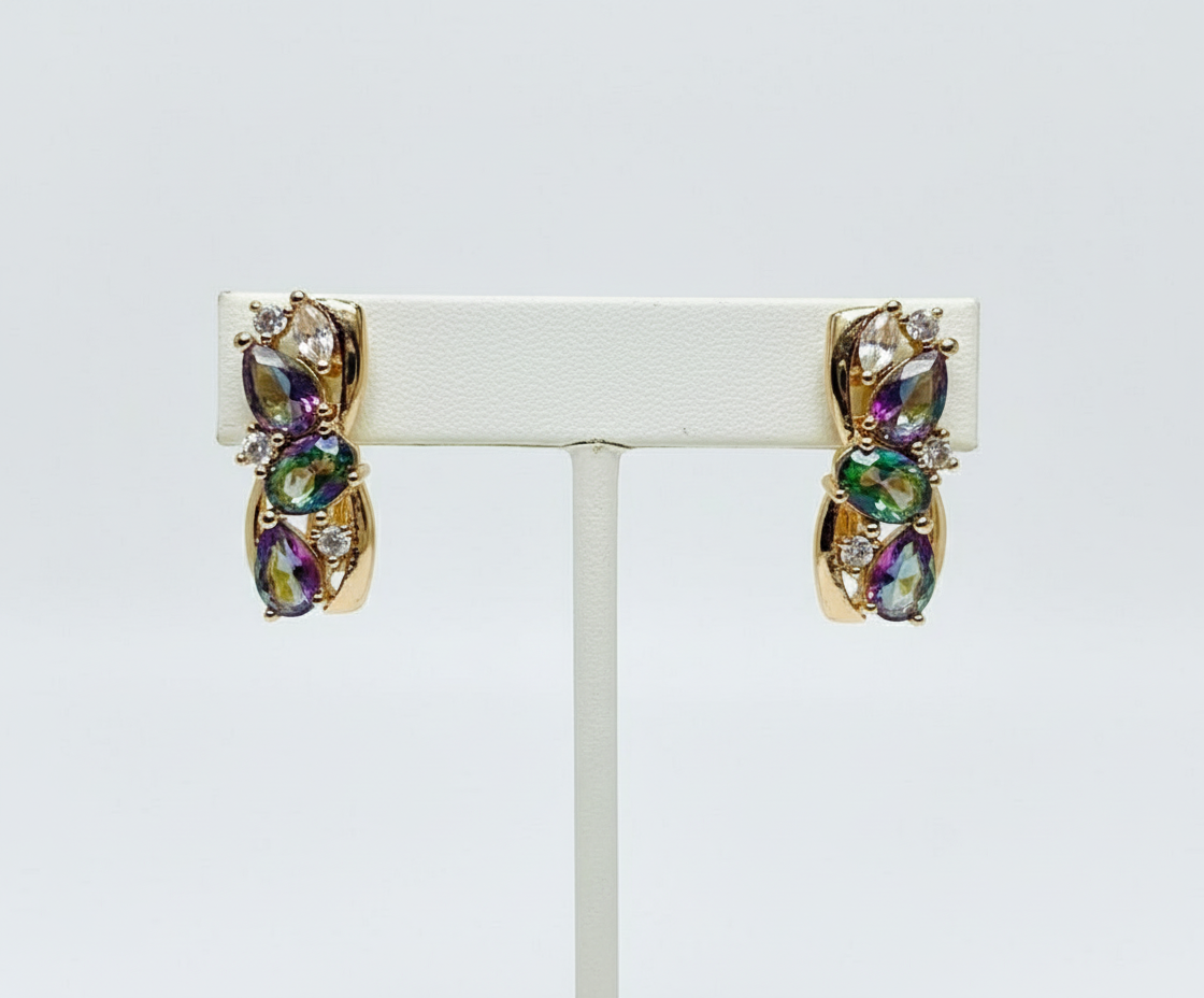 Color-Shifting Mystic Topaz Trio Earrings – Handcrafted Rolled Gold