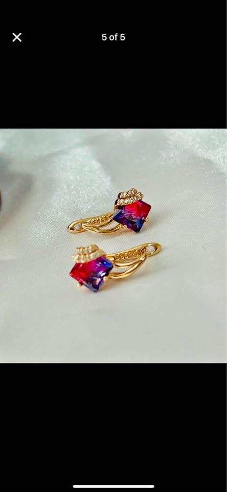 585RG stamped rose gold earrings with two-tone tourmaline and shimmering diamond accents.
