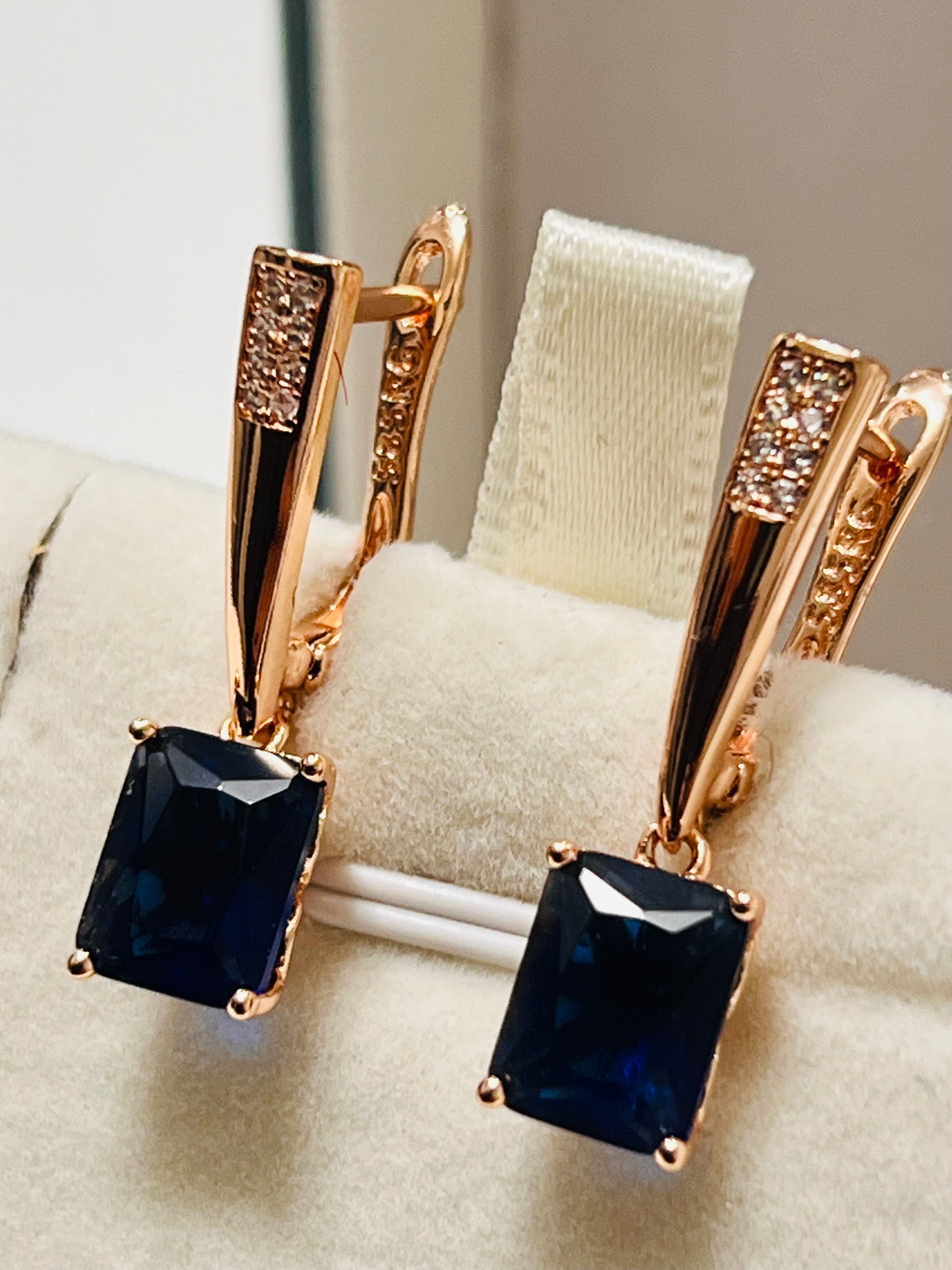 Rolled Gold Lab Created Sapphires Earrings