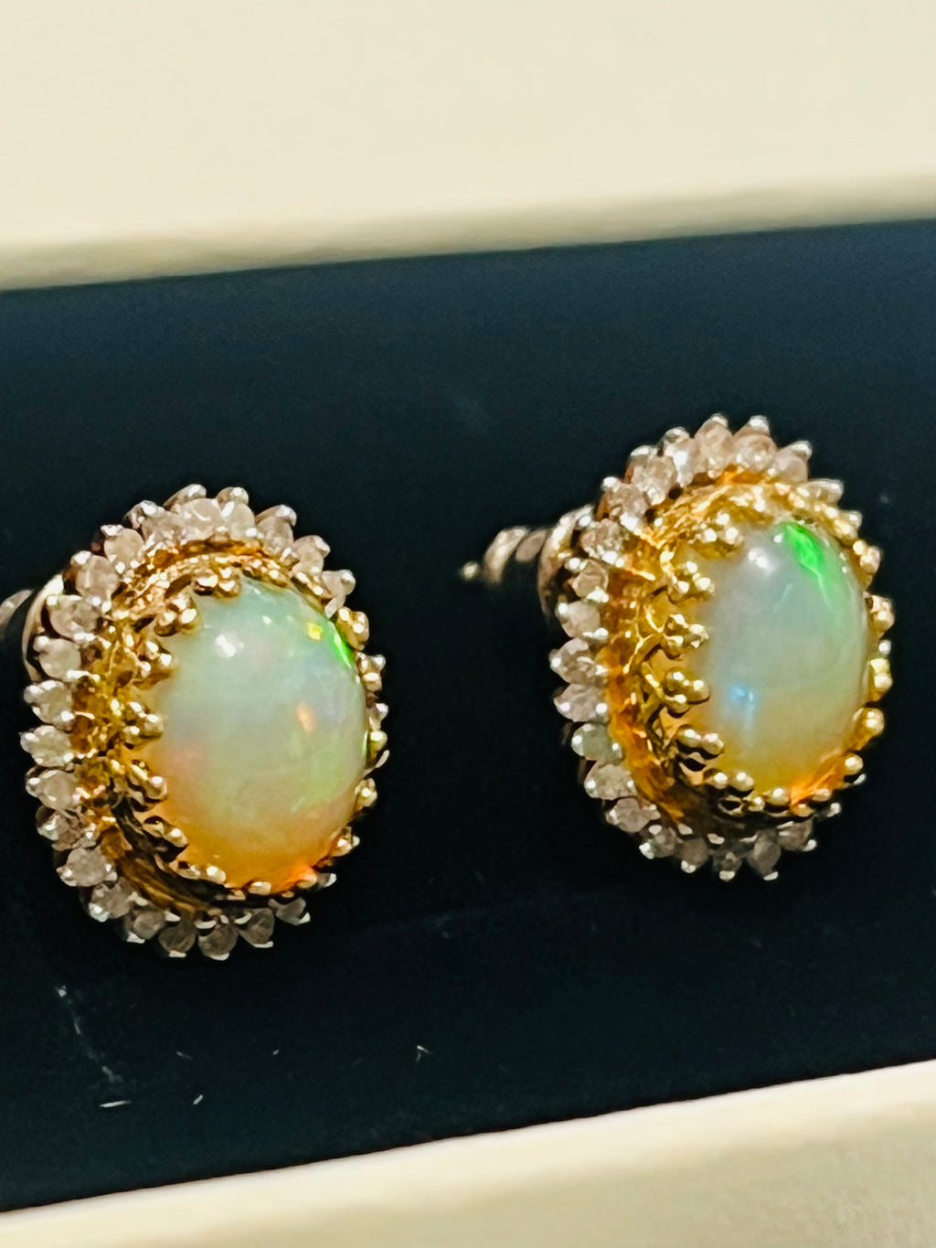 Natural Fire Opal and Natural Diamond Stud back Earrings