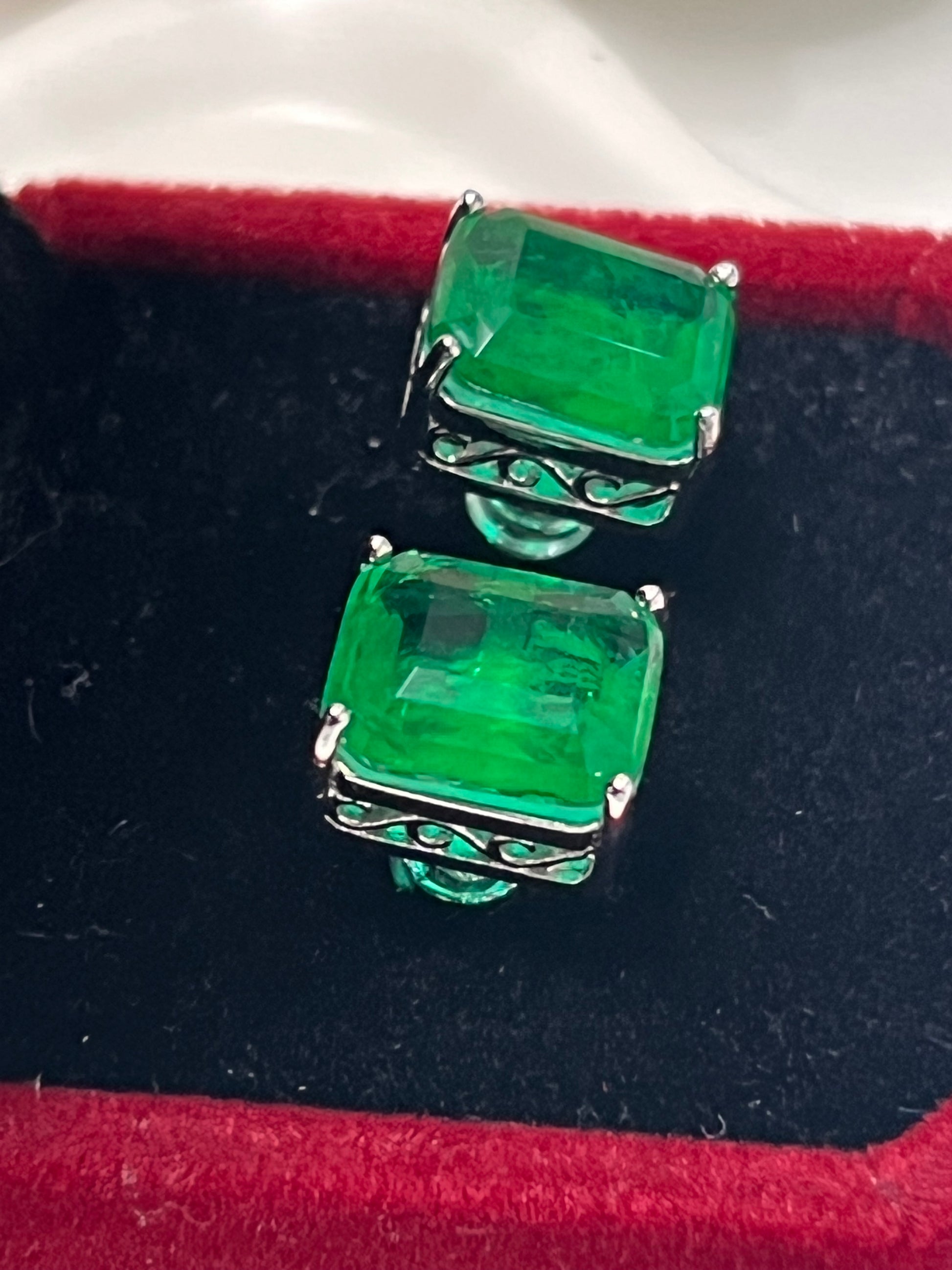 Emerald Cut Birthstone Emerald Stud Earrings In Silver (12x10mm)