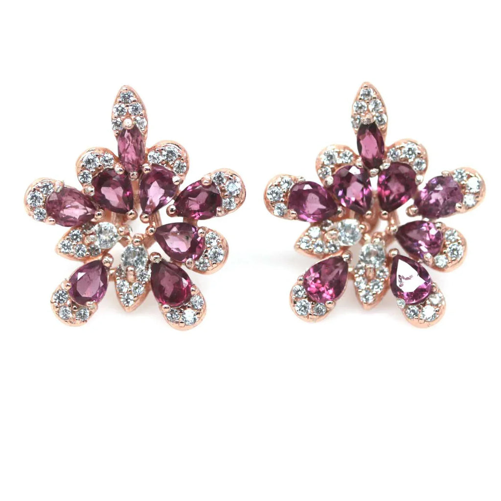 Handmade Floral Rhodolite Garnet Pink Earrings