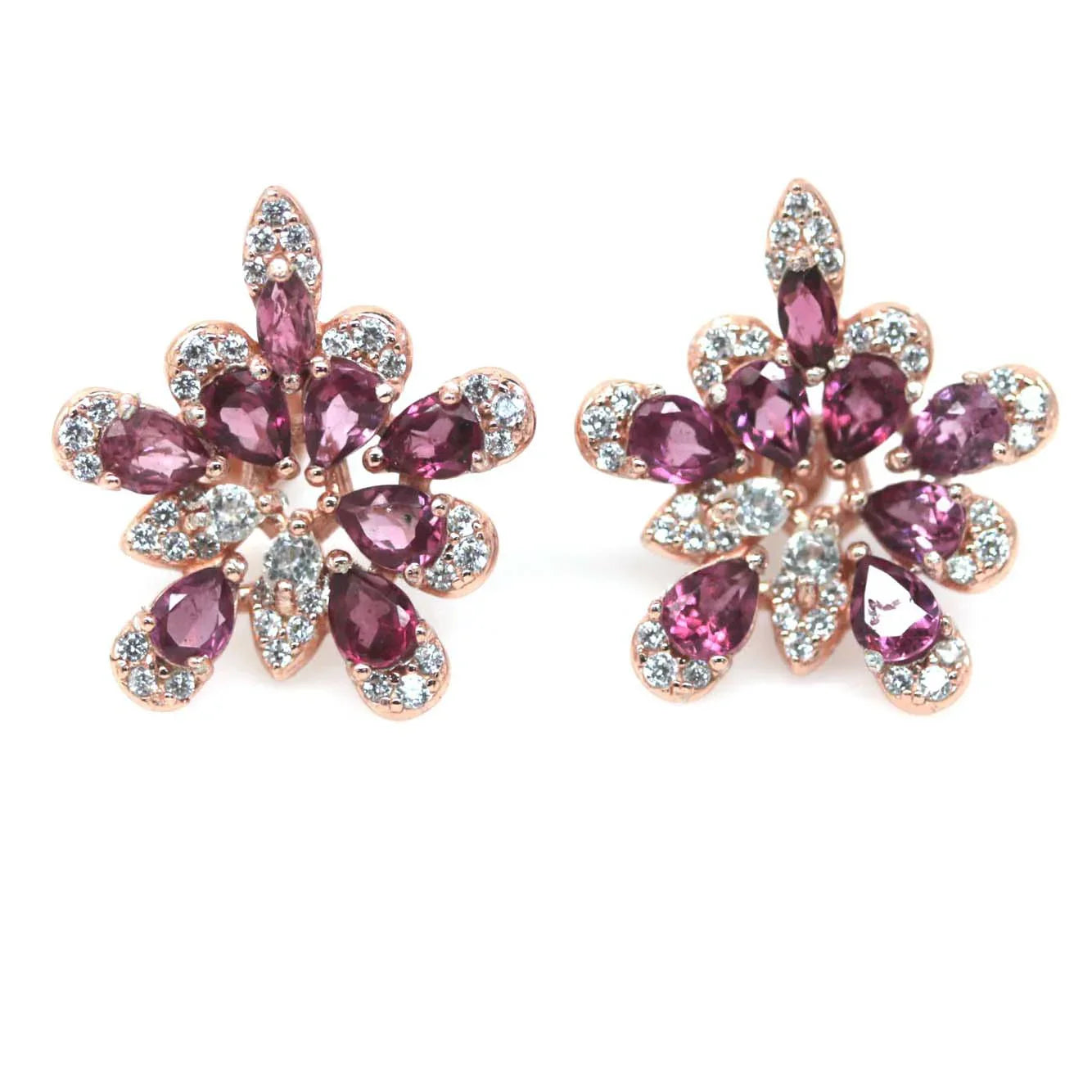 Handmade Floral Rhodolite Garnet Pink Earrings