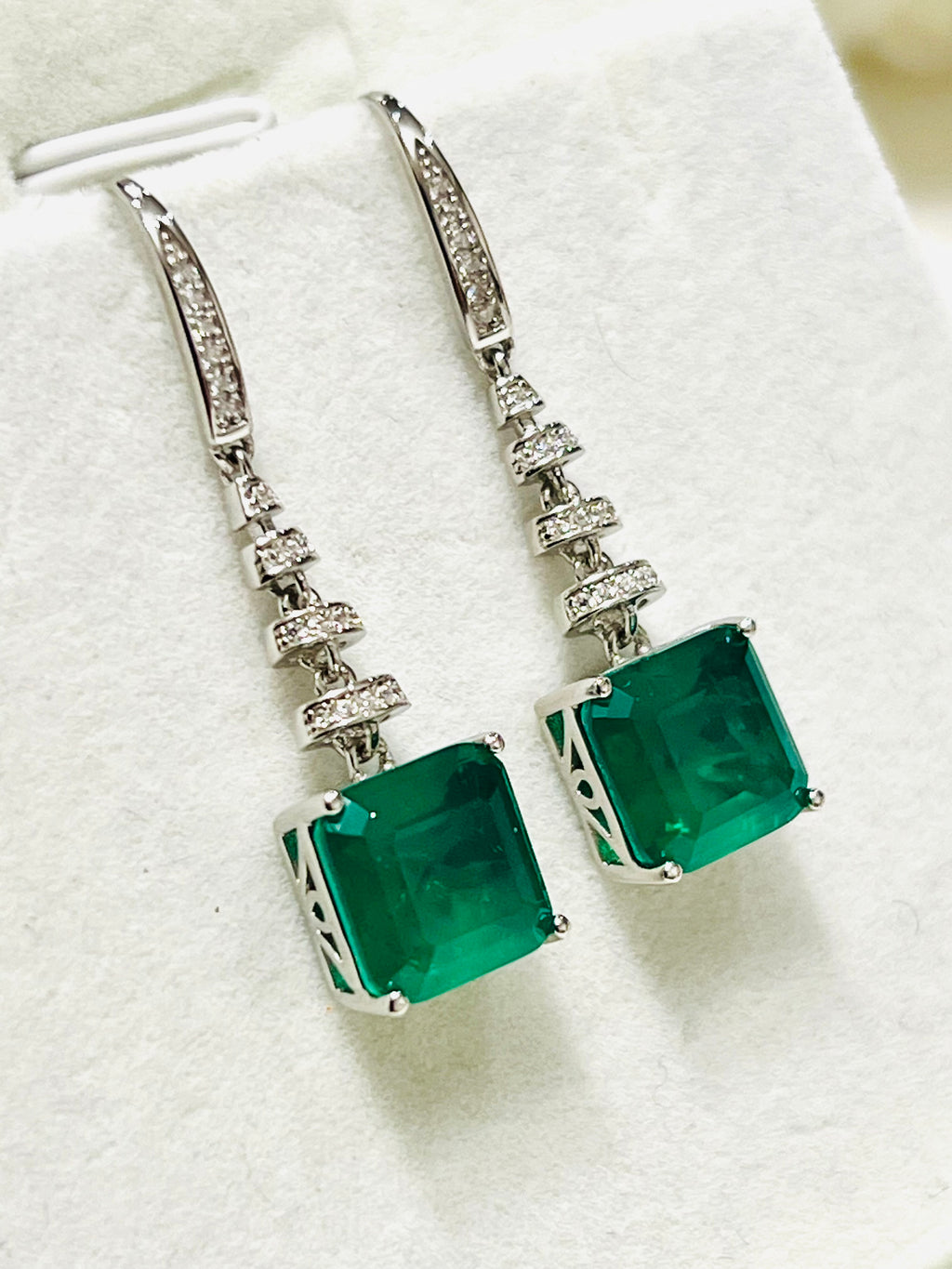 Lab Created Emerald Sterling silver Drop Earrings
