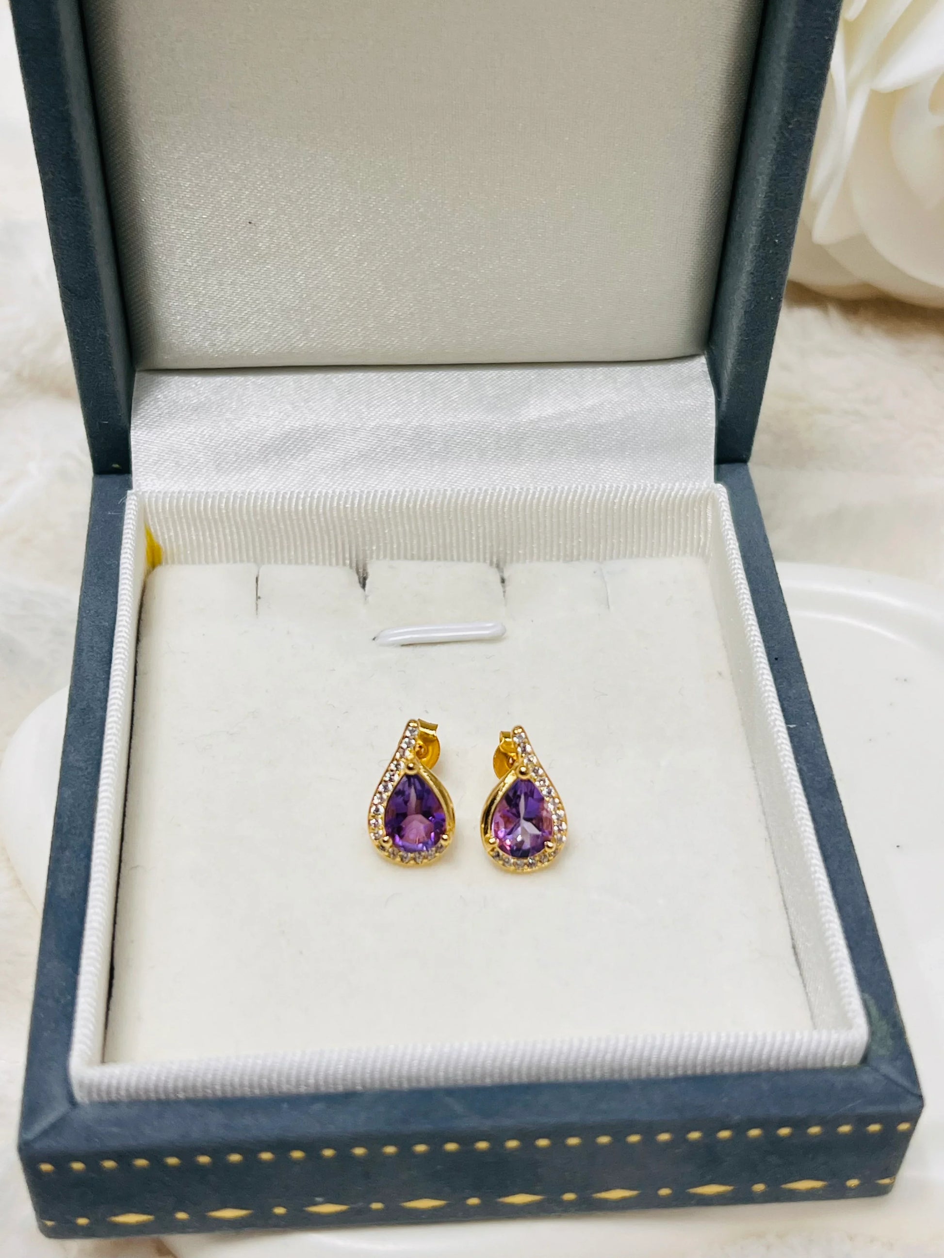 Handmade Purple Amethyst & White Zircon Earrings