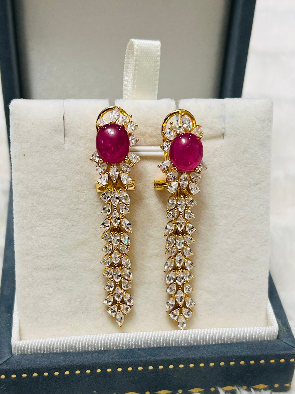 Handmade Ruby and white Sapphires Earrings in 18k yellow Gold Vermeil