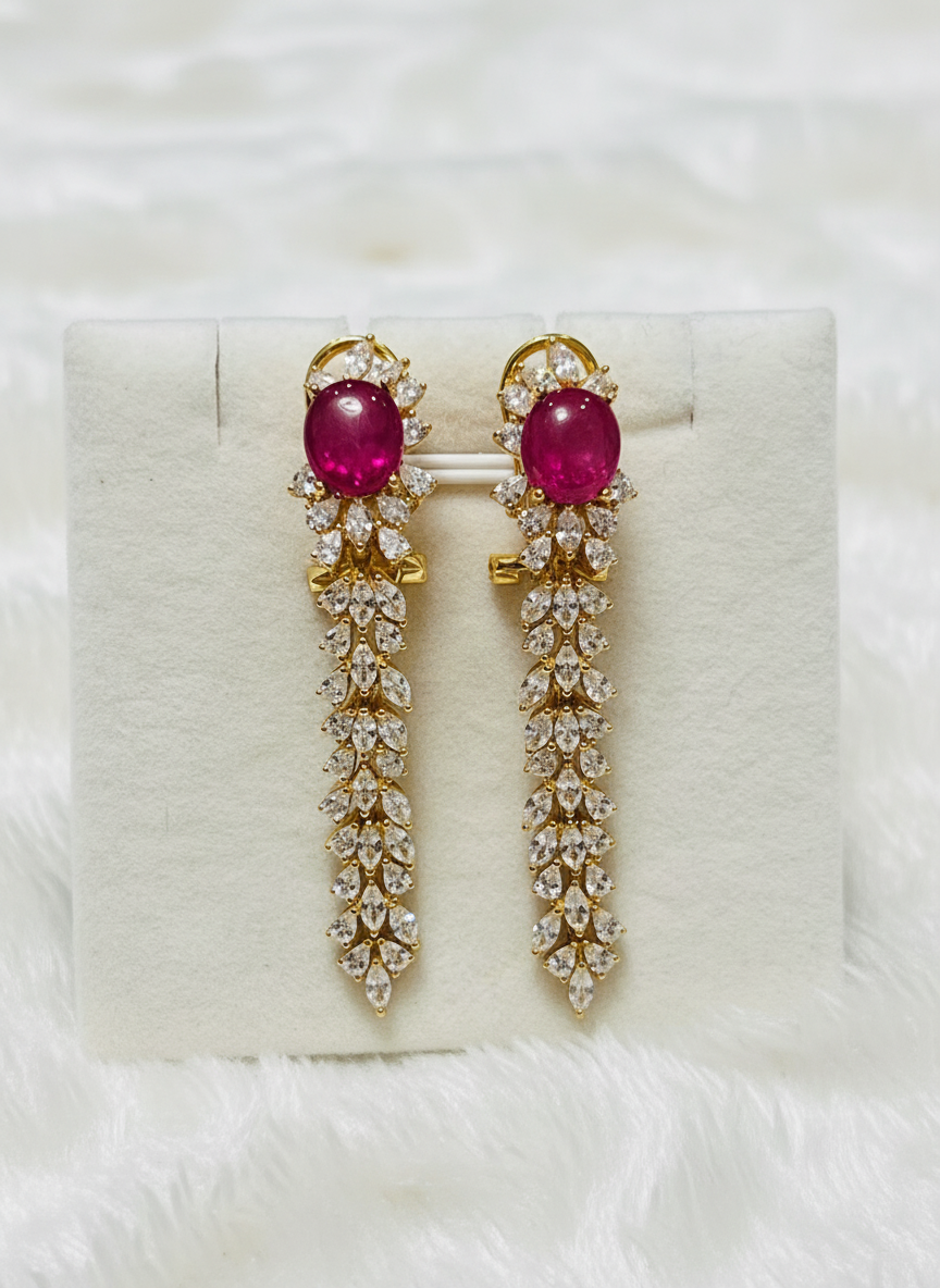 Handmade Ruby and white Sapphires Earrings in 18k yellow Gold Vermeil