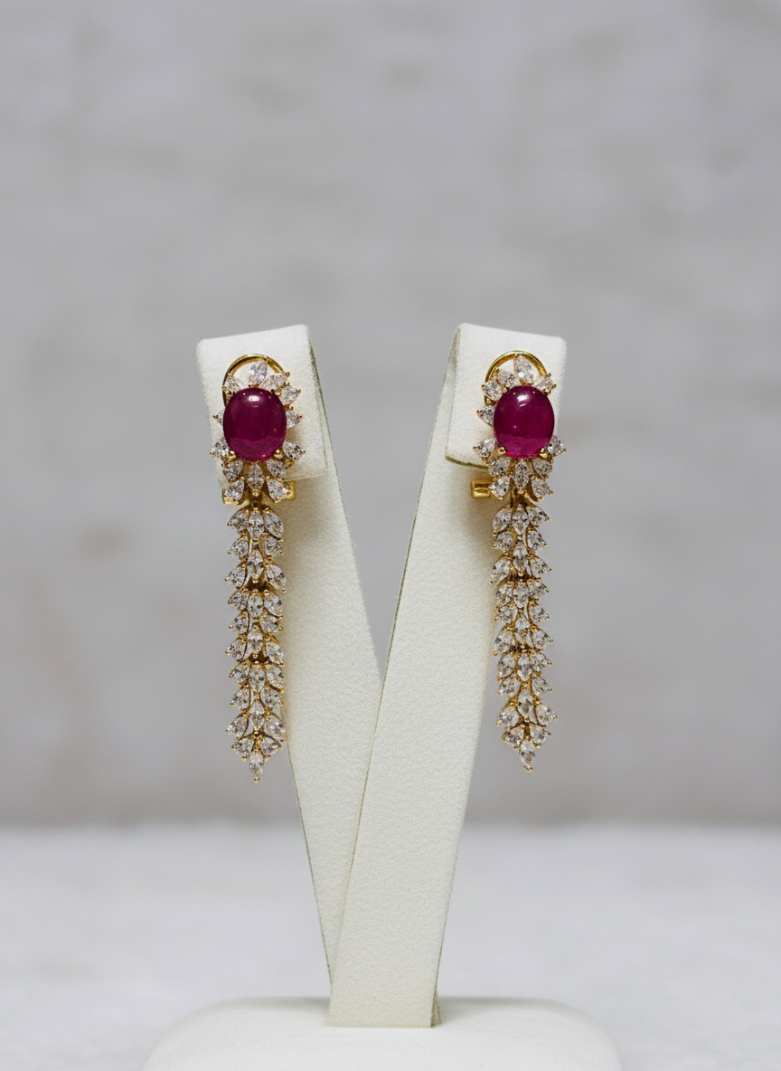 Handmade Ruby and white Sapphires Earrings in 18k yellow Gold Vermeil