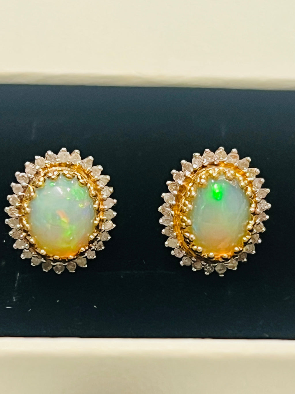 Natural Fire Opal and Natural Diamond Stud back Earrings