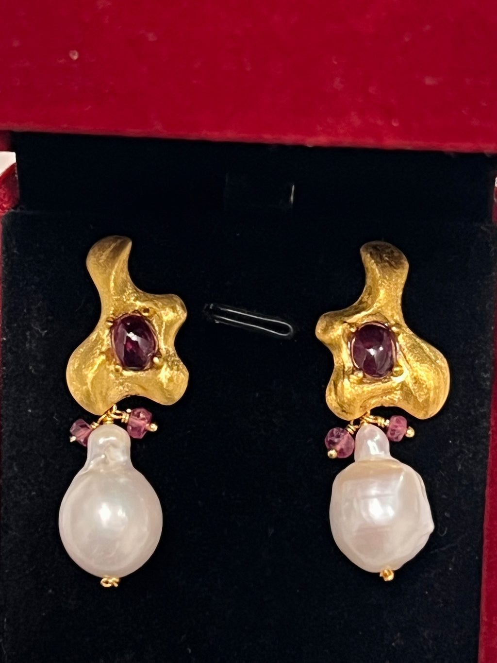 Handmade South Sea Baroque Pearl and Ruby earrings
