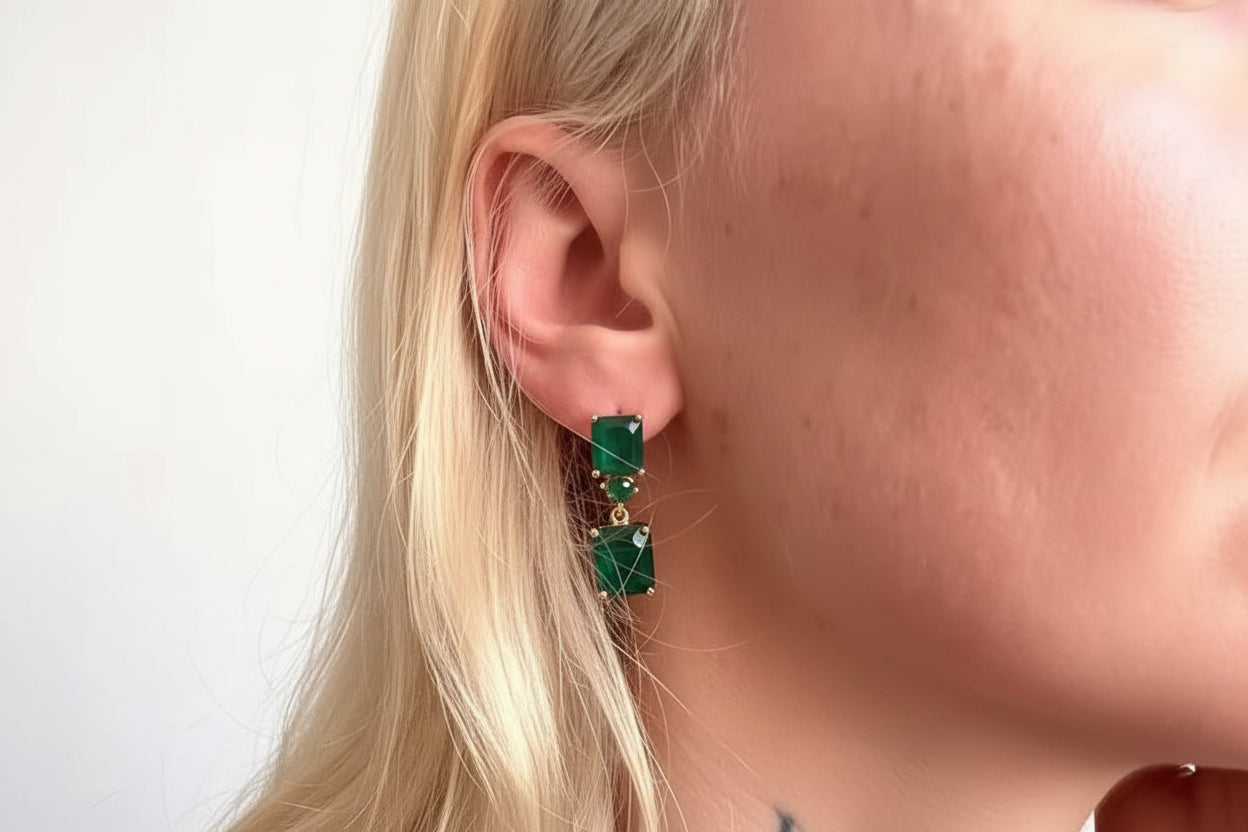 14k Rolled gold Emerald Minimalistic square Drop Earrings