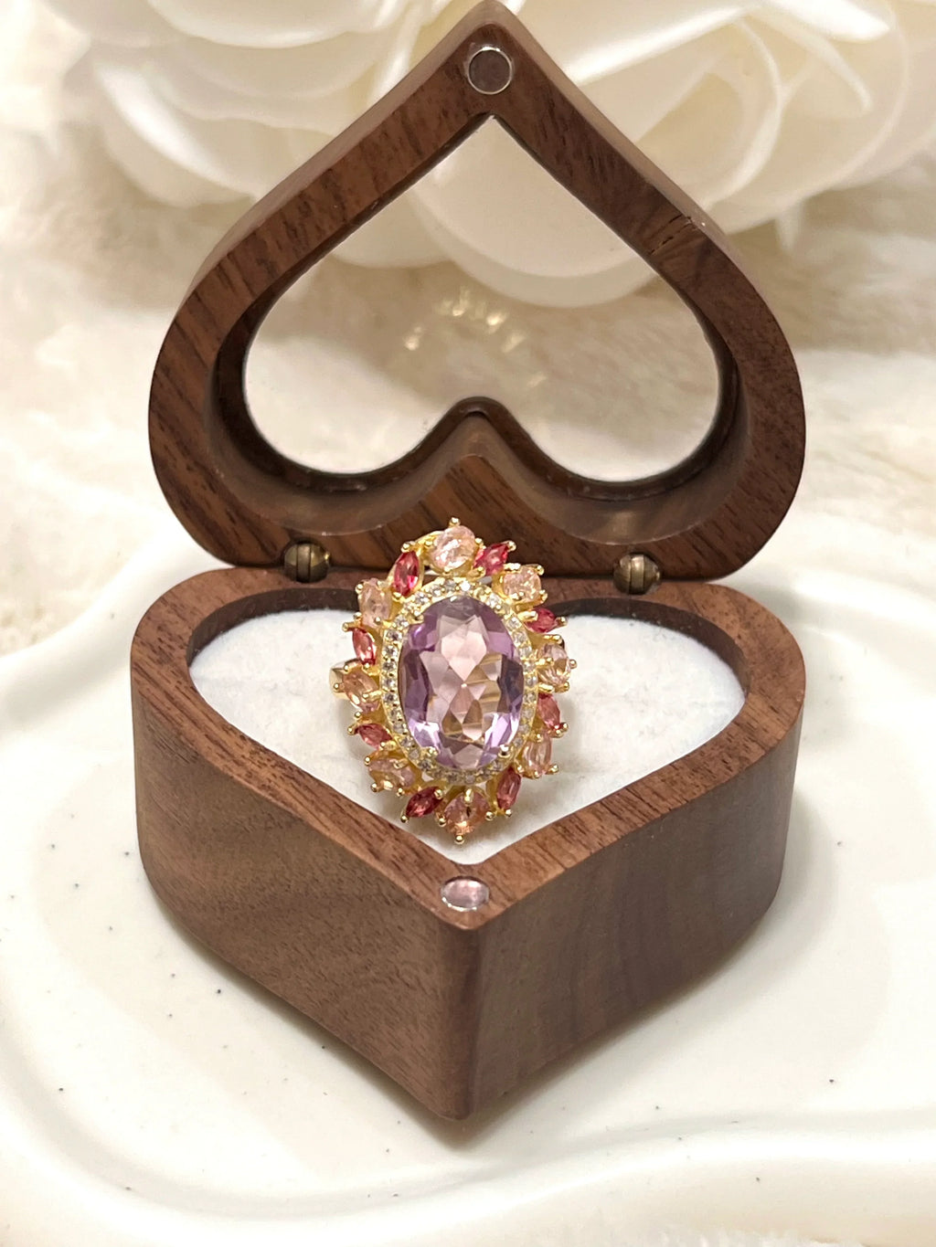 Natural Pink Amethyst & Multi-Gem Ring in 18K Gold Vermeil – 31.43 Carats