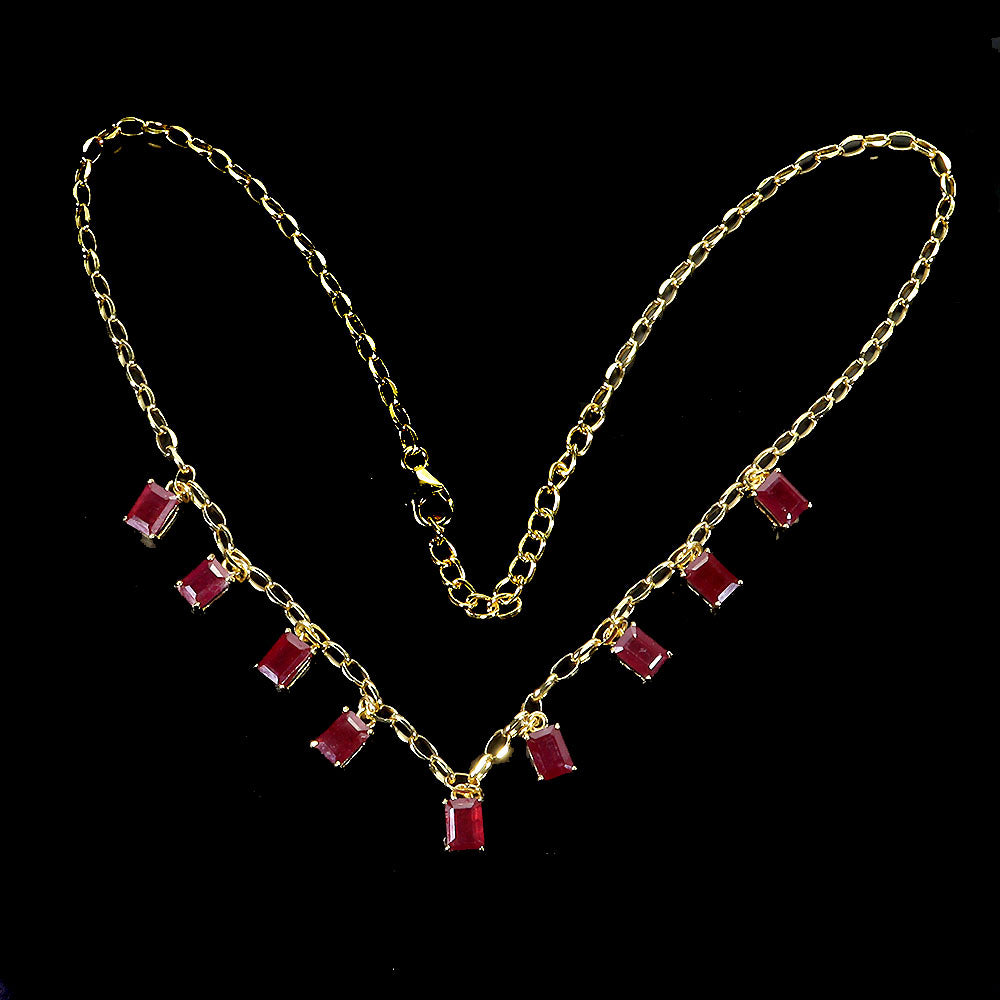 Handmade Emerald-Cut Ruby Link Necklace – Approx. 11 Carats