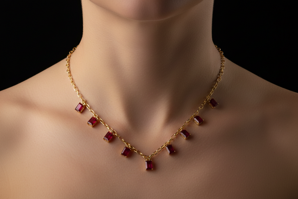 Handmade Emerald-Cut Ruby Link Necklace – Approx. 11 Carats