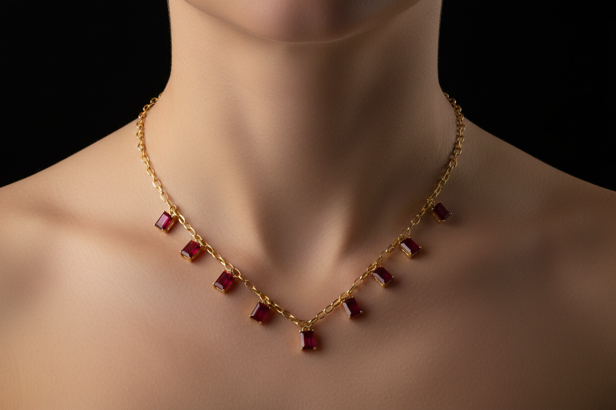 Handmade Emerald-Cut Ruby Link Necklace – Approx. 11 Carats