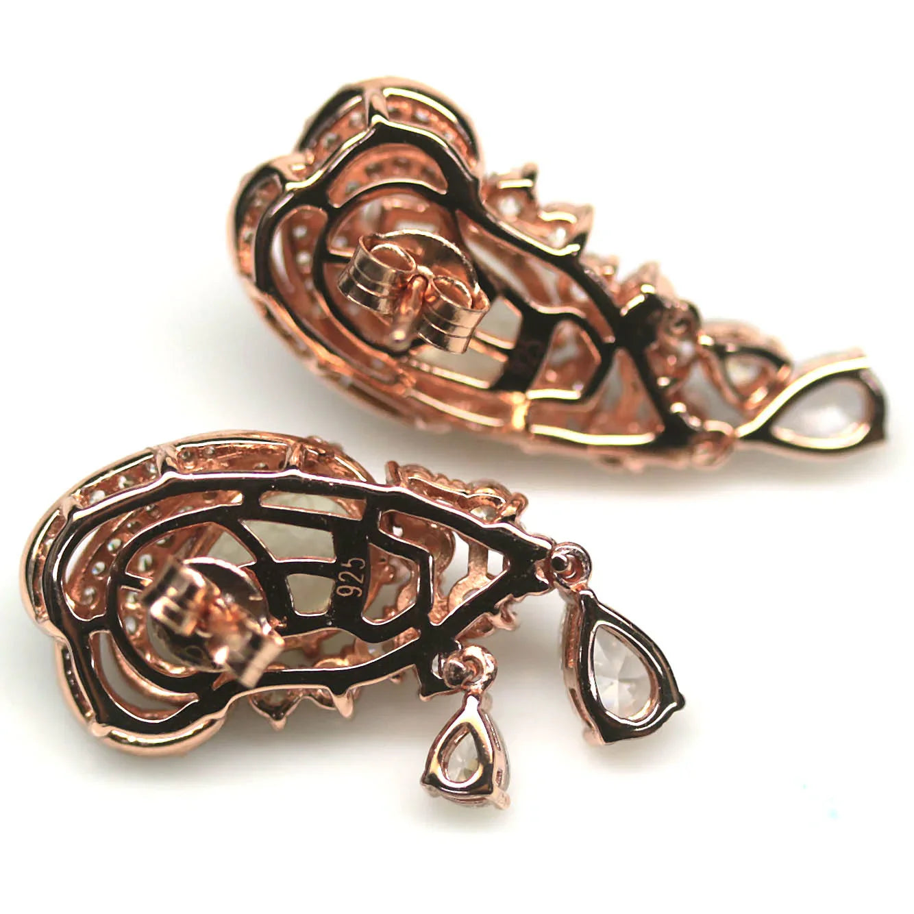 Full Moon Glow White Sapphire & Moonstone Earrings – Handmade