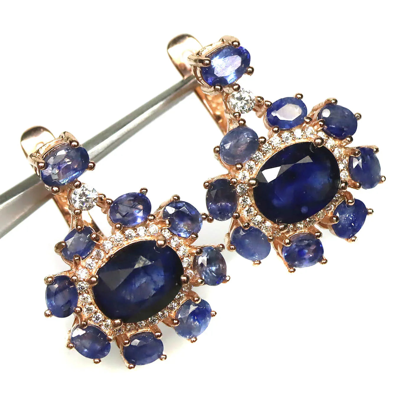 All-Sapphire Jewelry Set in Palladium Silver with 18K Rose Gold Vermeil