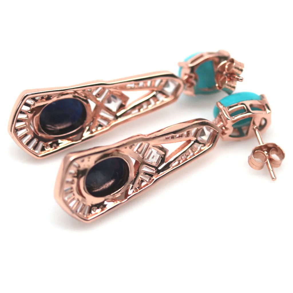 Handmade Natural Blue Sapphire and Turquoise Earrings