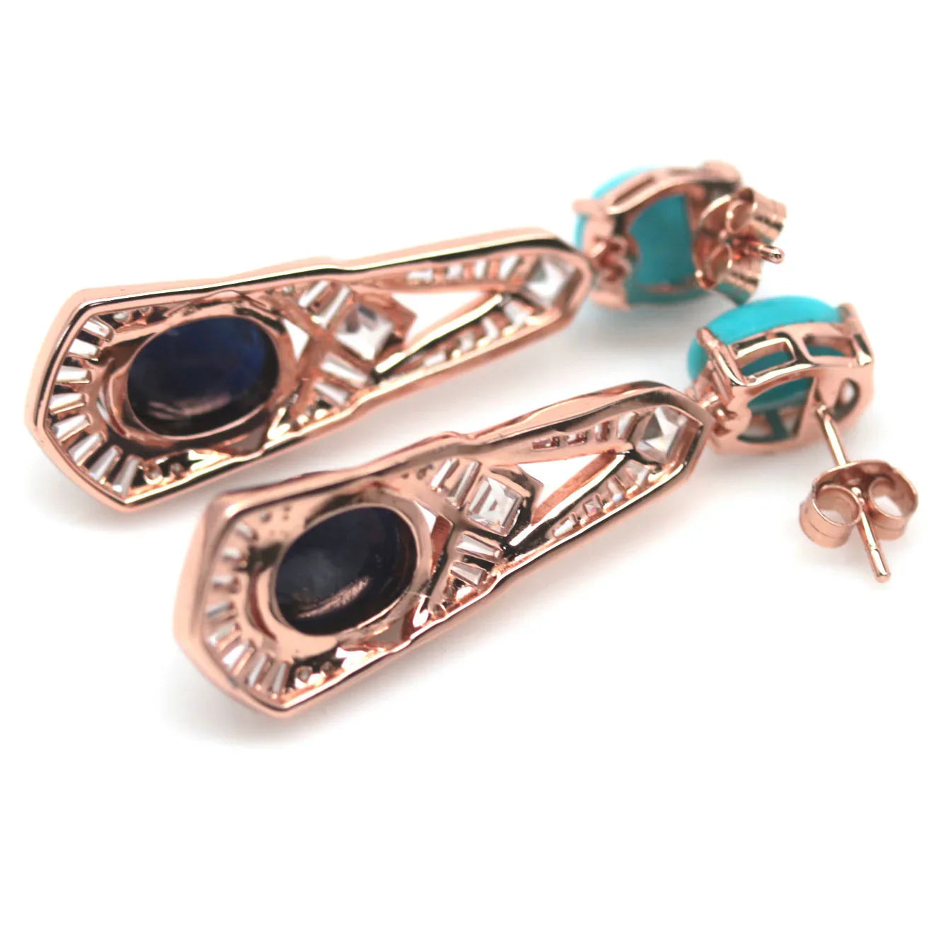 Handmade Natural Blue Sapphire and Turquoise Earrings