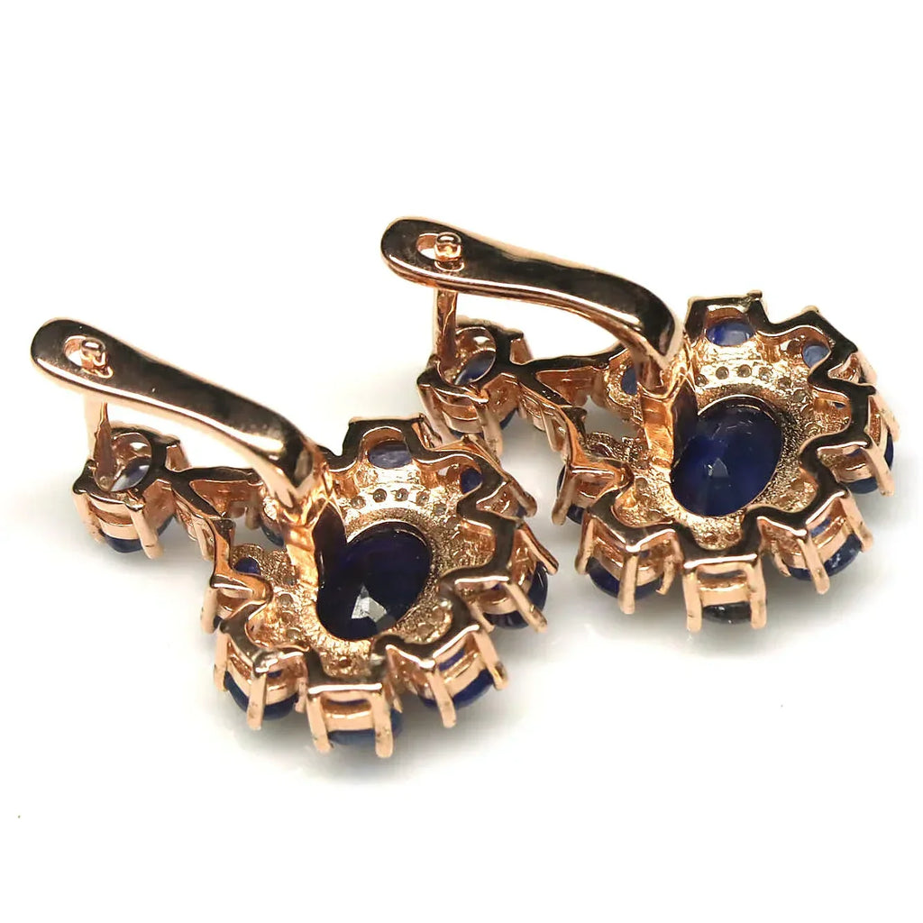 All-Sapphire Jewelry Set in Palladium Silver with 18K Rose Gold Vermeil