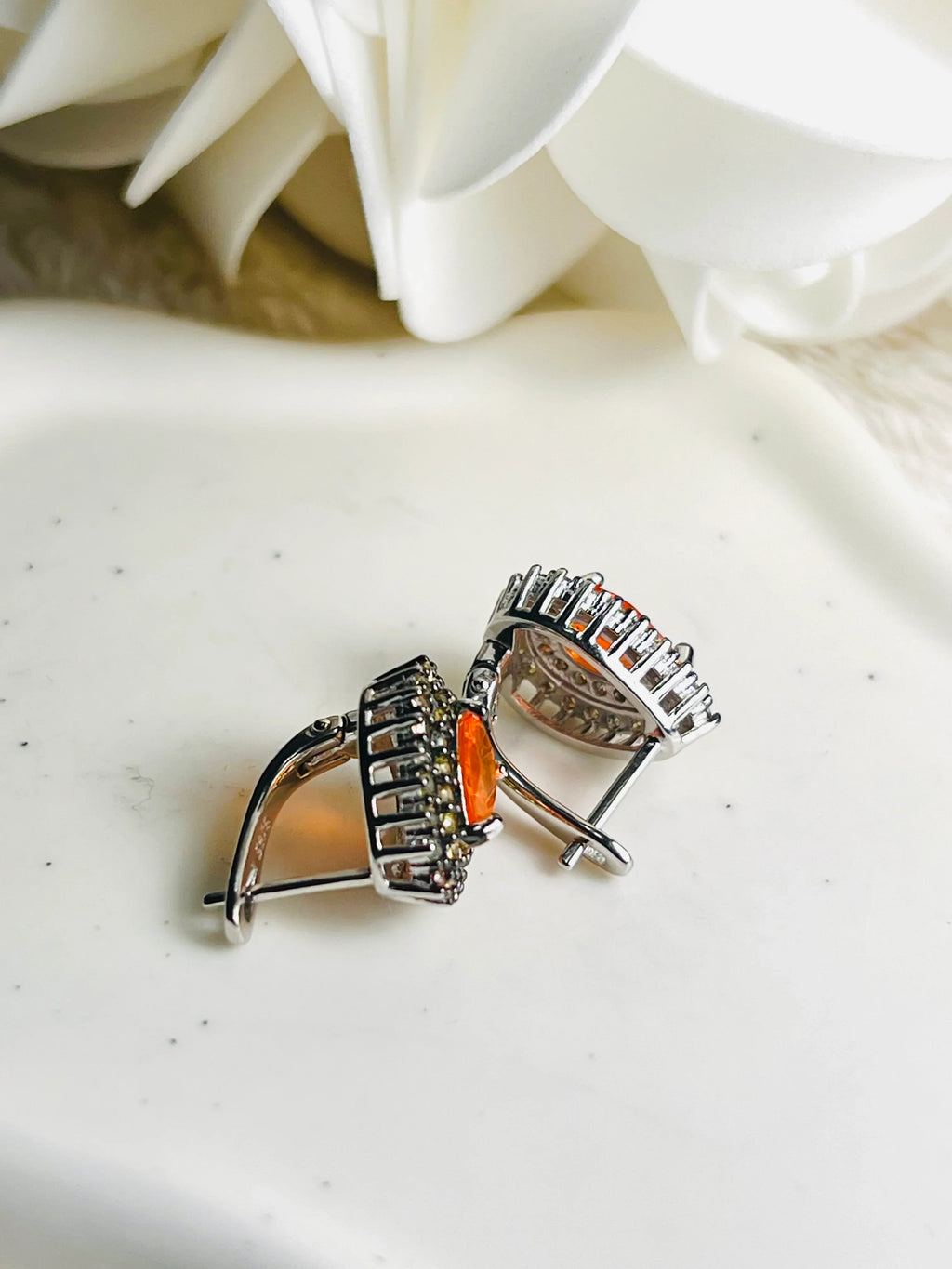 Handmade Orange Fire Opal and Colored Sapphires Earrings