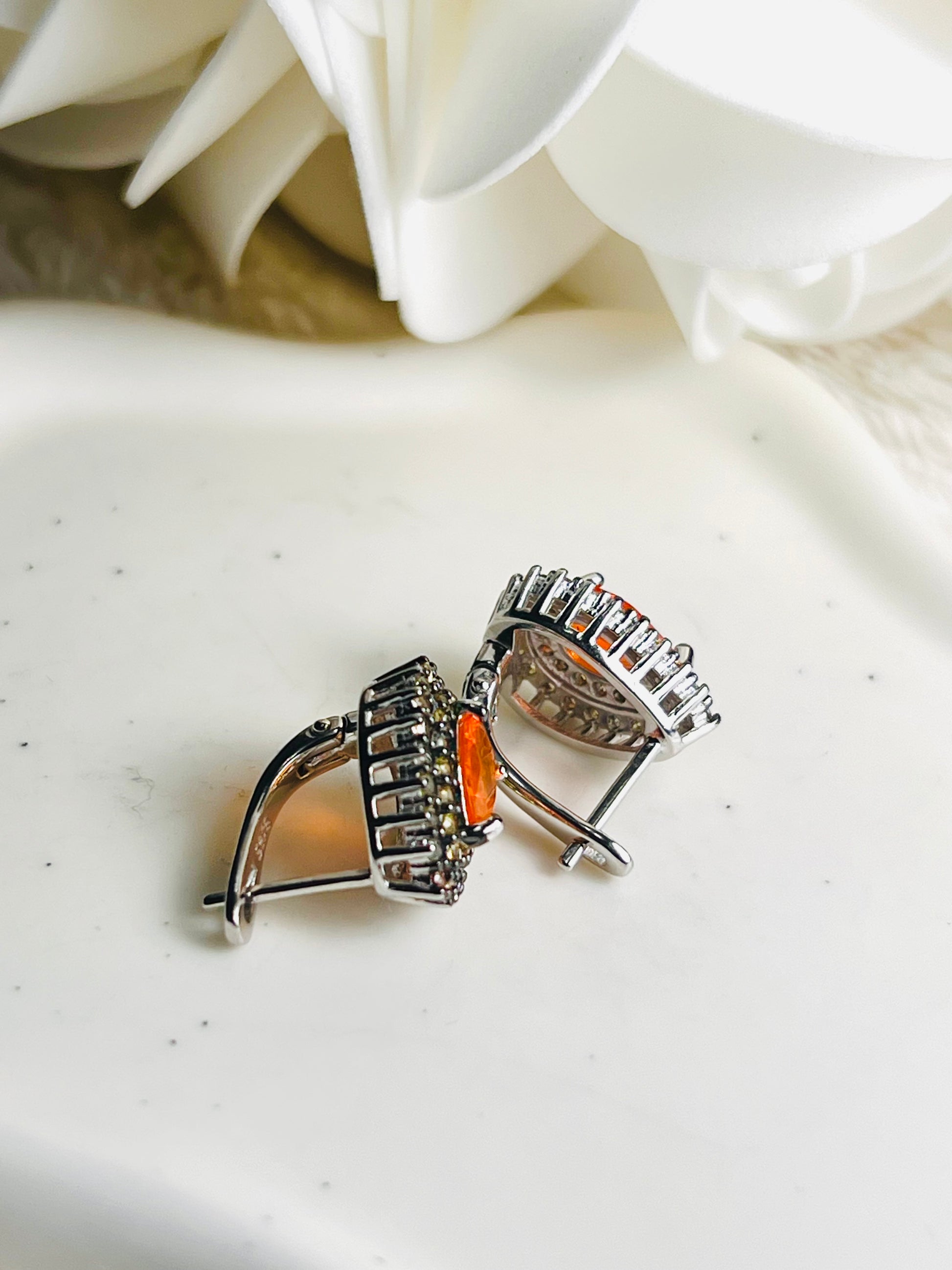 Handmade Orange Fire Opal and Colored Sapphires Earrings