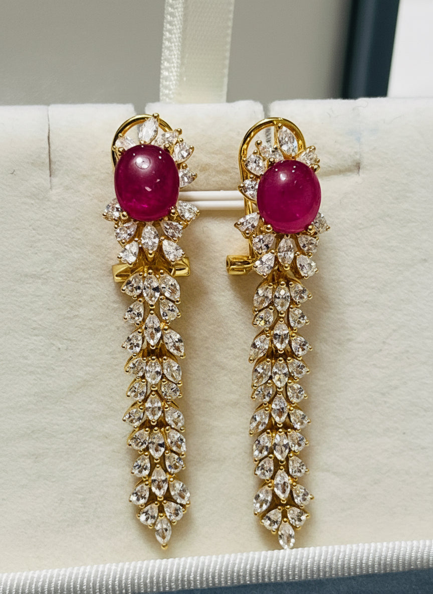 Handmade Ruby and white Sapphires Earrings in 18k yellow Gold Vermeil