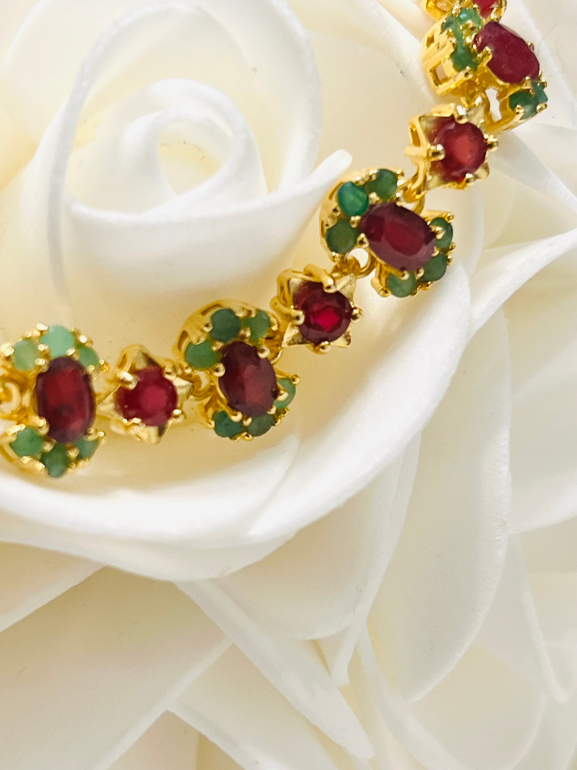 Genuine Ruby and Emerald Bracelet in 14k Gold over sterling silver