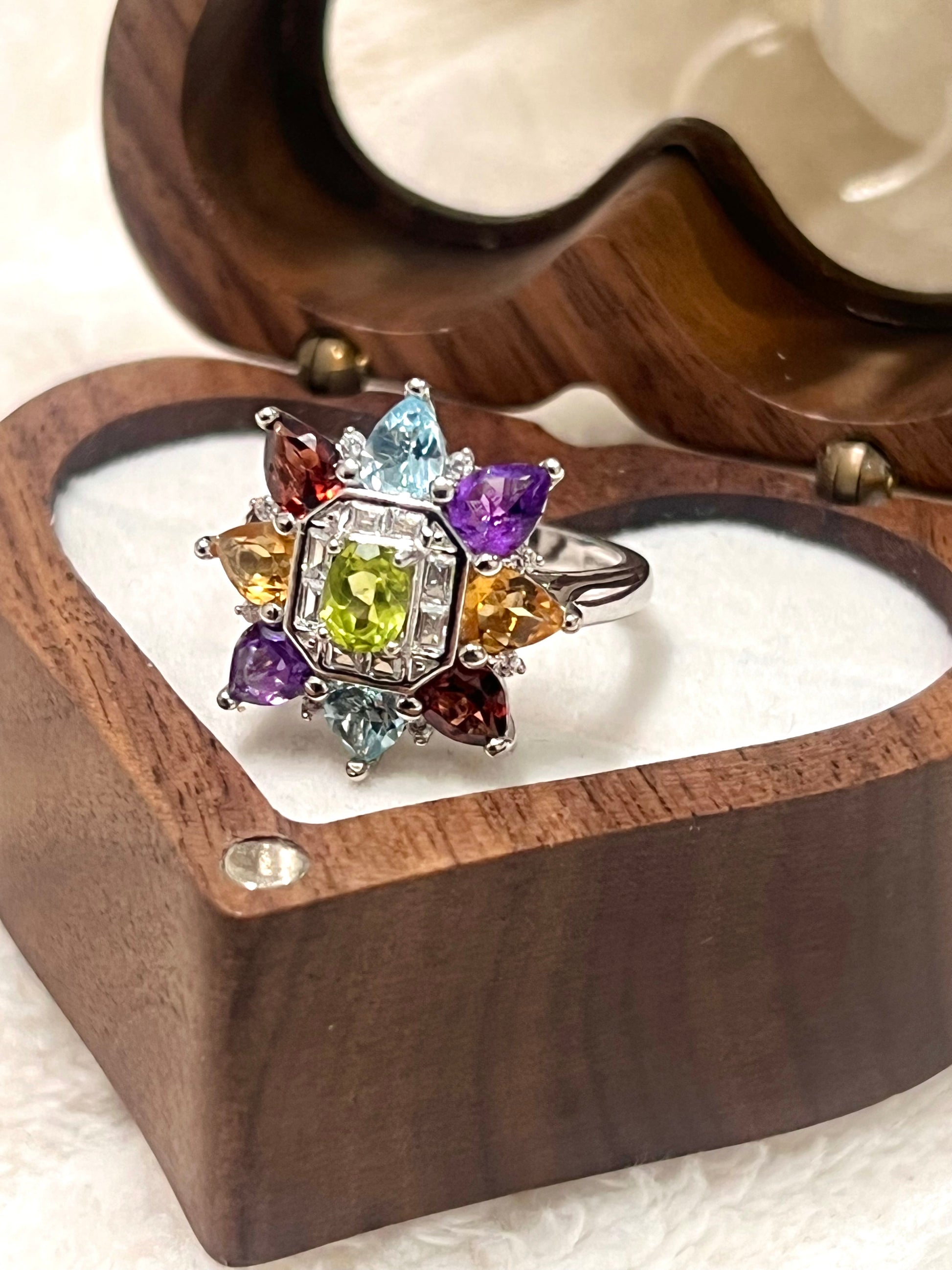 Handmade Natural Multi-Gem 925 Sterling Silver Statement Ring