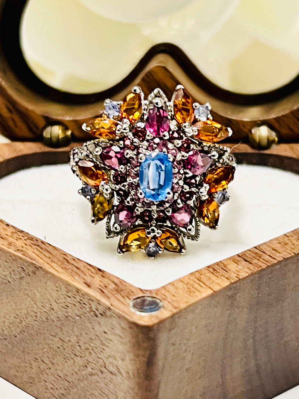 Handmade genuine Kyanite, Citrine and Rhodolite Garnet Ring