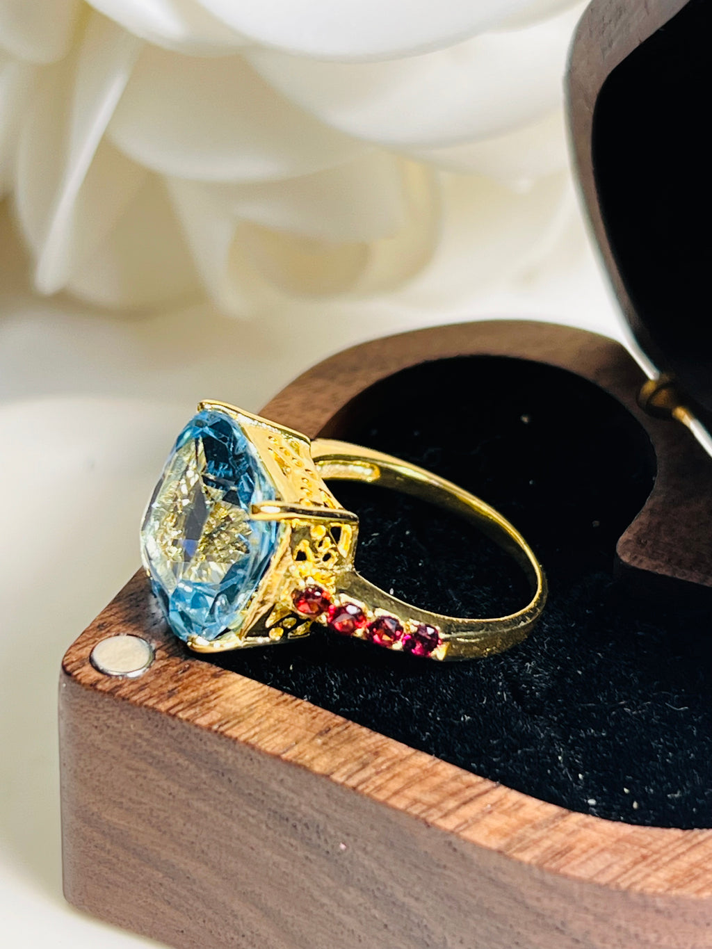 Solitude Square genuine Swiss Blue Topaz Statement Ring