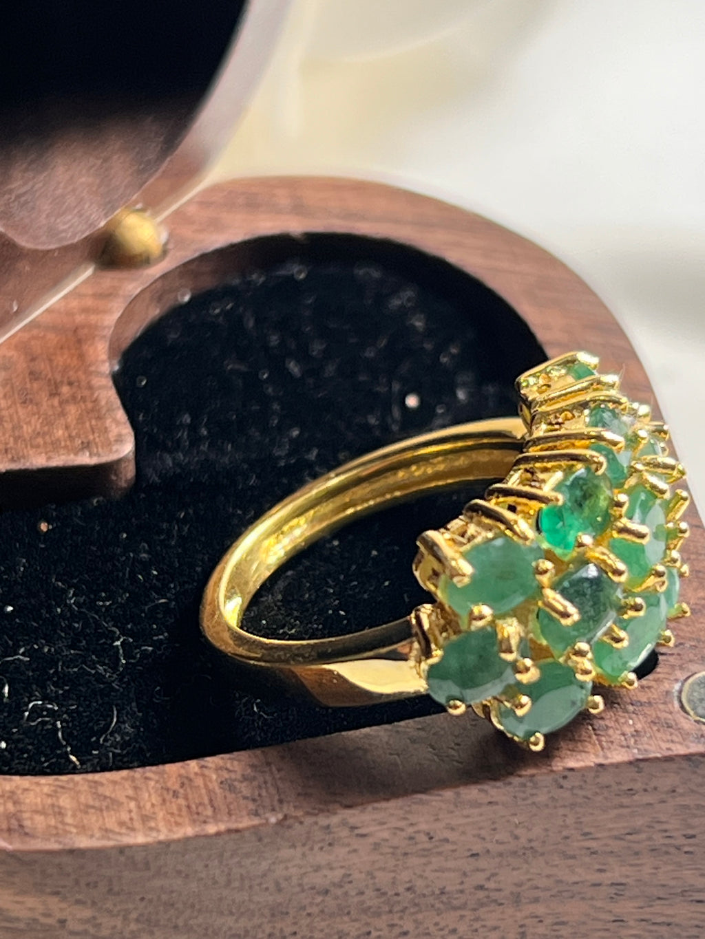 Handmade Triple-Row Zambian Emerald Ring in Yellow Gold Vermeil