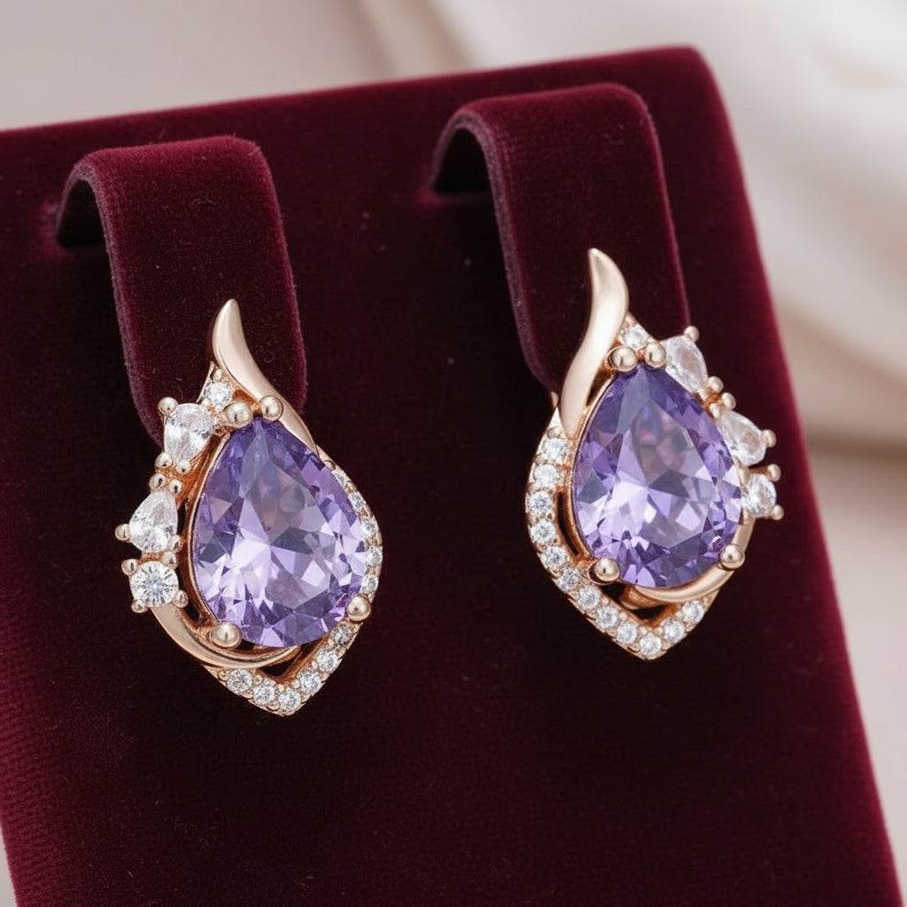 14k Rolled Gold Amethyst Pear Shaped Earrings