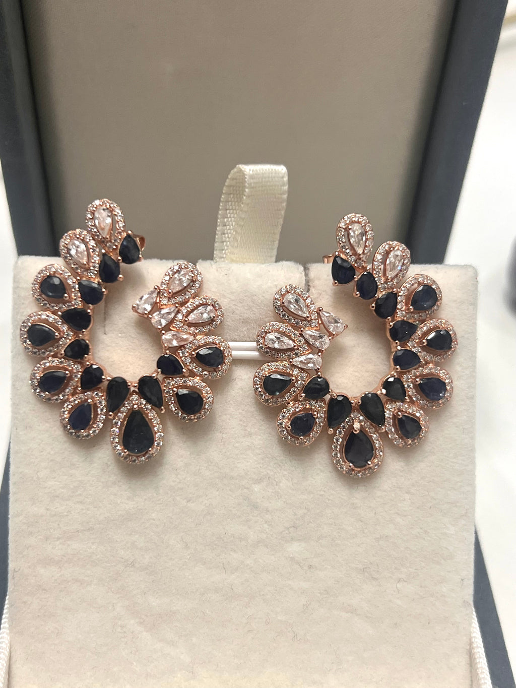 Handmade Natural Blue Sapphire Rose Gold Vermeil Hoop Earrings