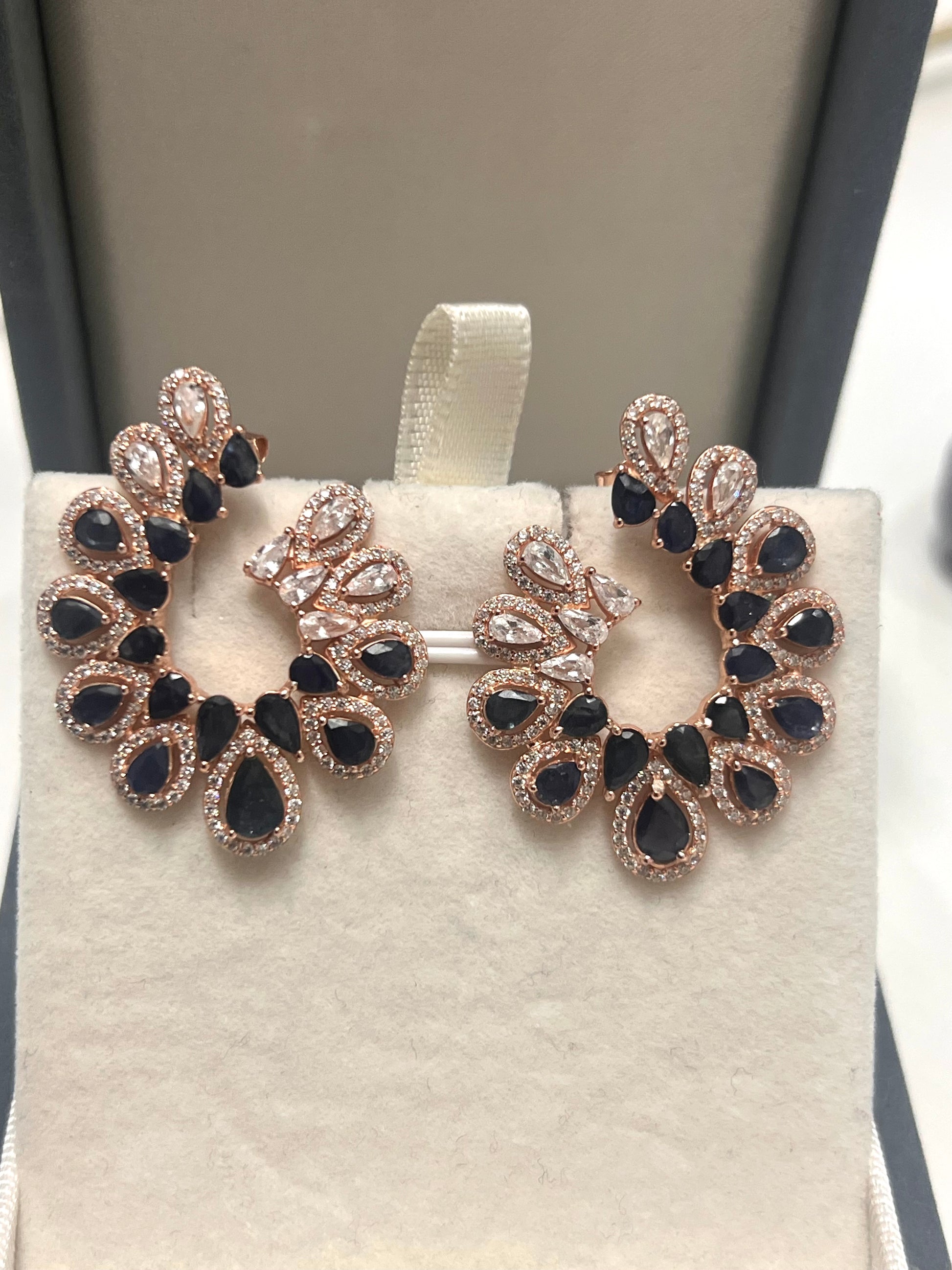 Handmade Natural Blue Sapphire Rose Gold Vermeil Hoop Earrings