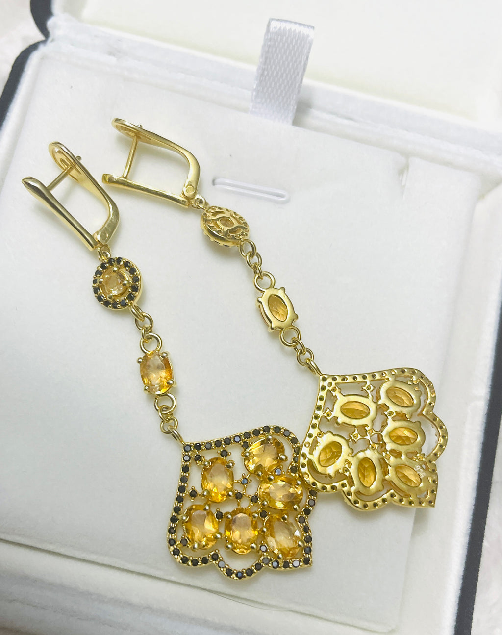 Handmade Natural Citrine and Spinel Long Fancy Earrings